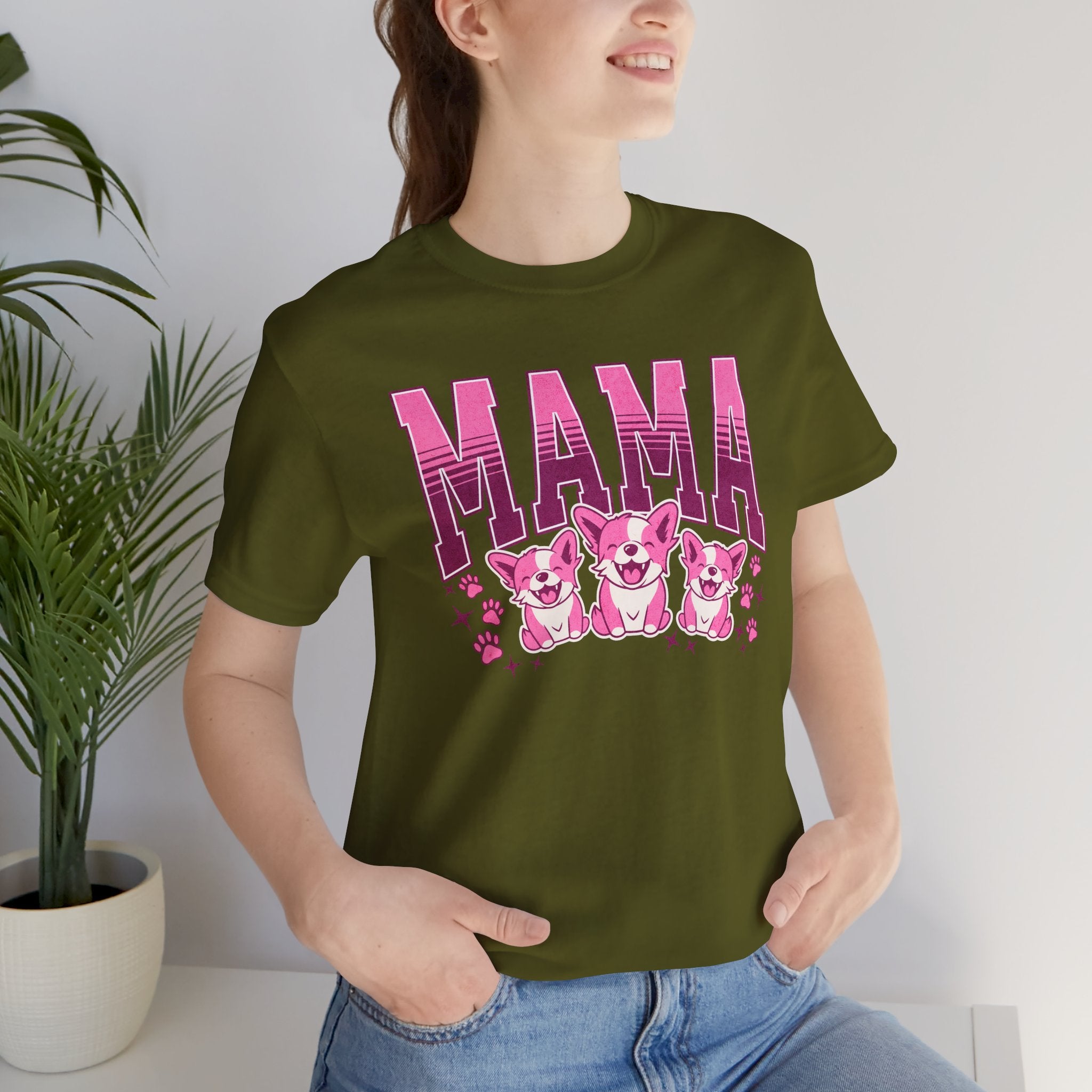 Mama Tee — Pink Corgi Mom Graphic T-Shirt
