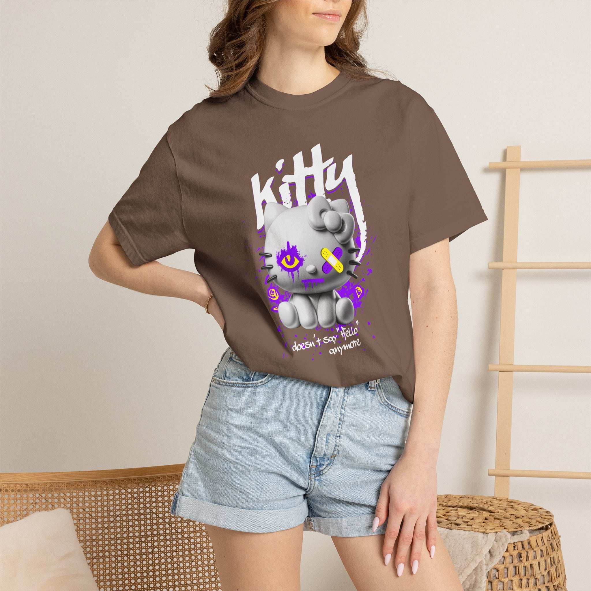 Kitty Cute Punk T-Shirt — 'doesn't say hello' Garment-Dyed Tee