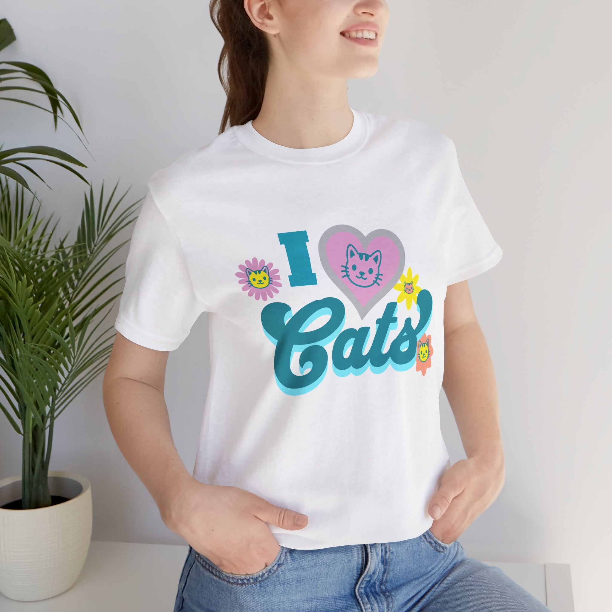 I  Cats Retro Floral Tee — Cute Cat Lover Graphic T-Shirt