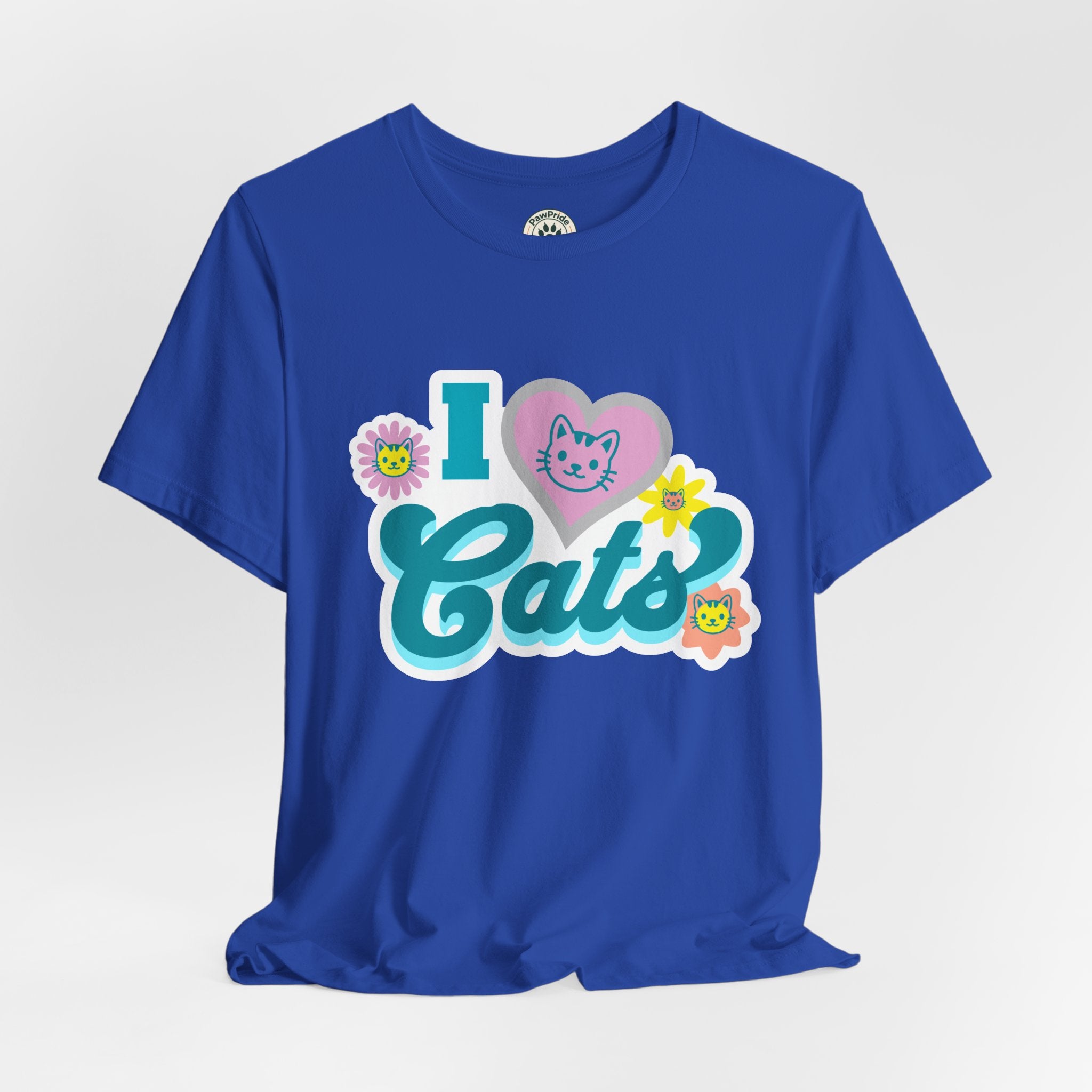 I  Cats Retro Floral Tee — Cute Cat Lover Graphic T-Shirt