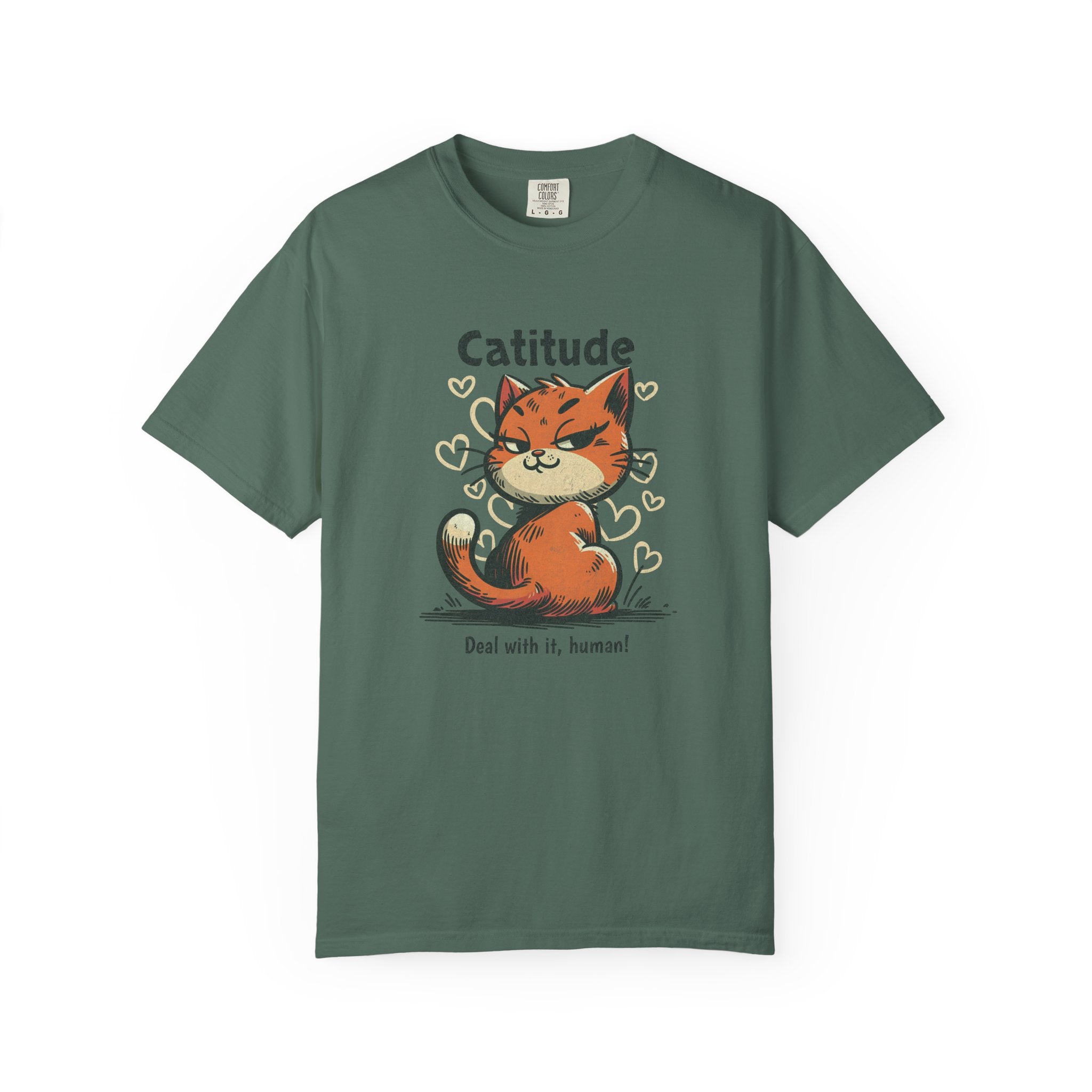Catitude T-Shirt — Cute Orange Cat Graphic Tee, "Deal with it, human!"
