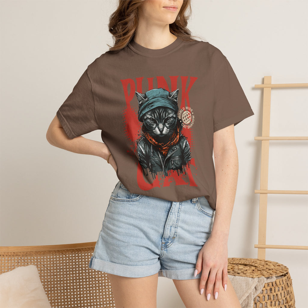 Punk Cat Graphic T-Shirt — Edgy Streetwear Tee with Biker Cat Design