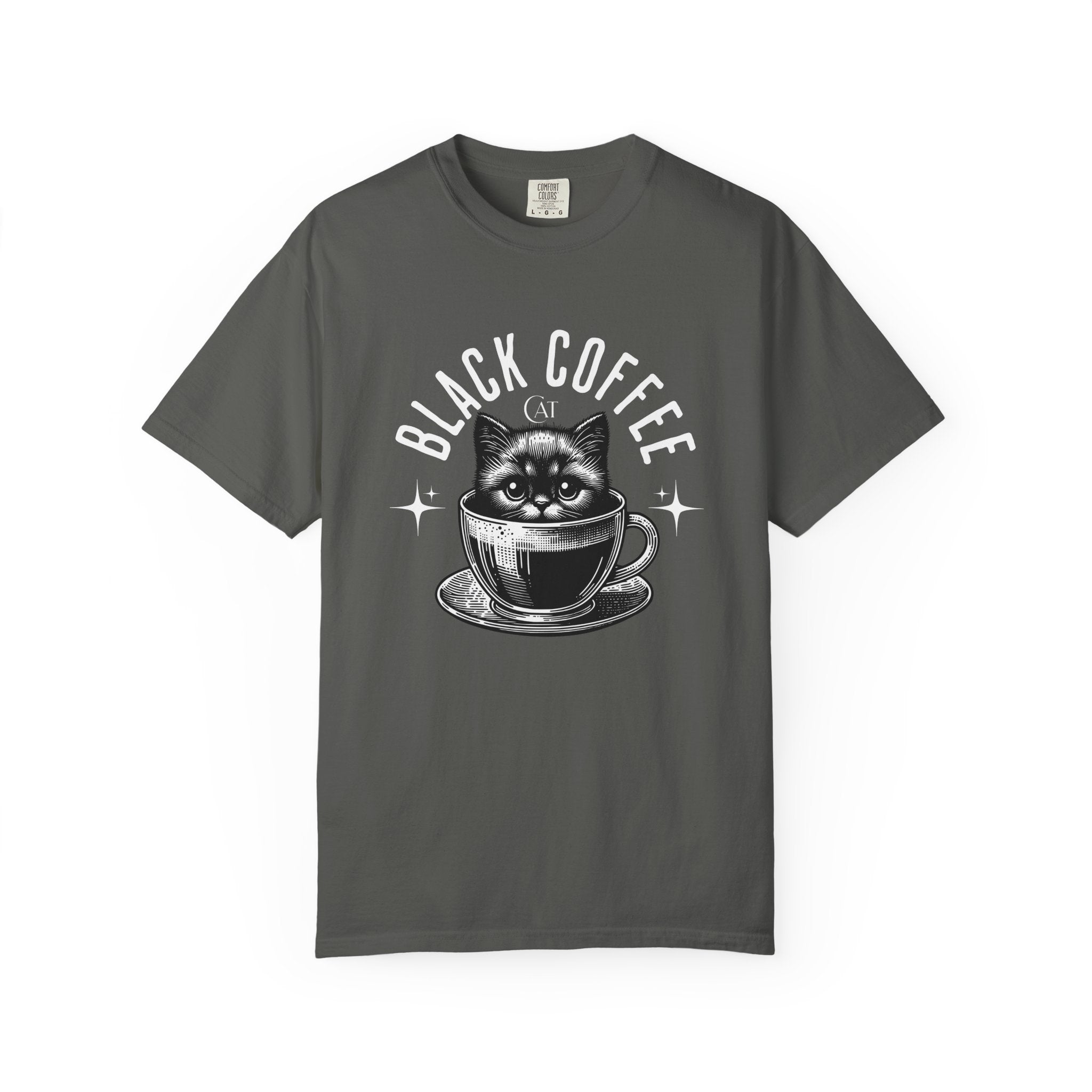 Black Coffee Cat T-Shirt — Cute Cat in Coffee Cup Graphic Tee