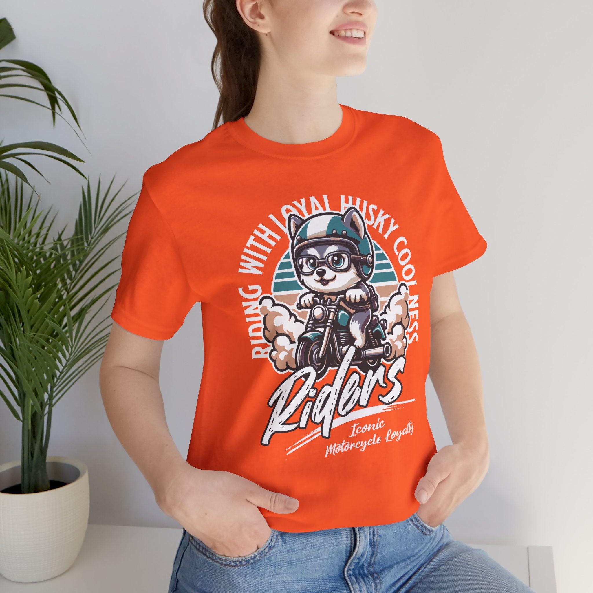 Riders Cat Motorcycle Tee — "Riding With Loyal Husky Coolness" Graphic Shirt