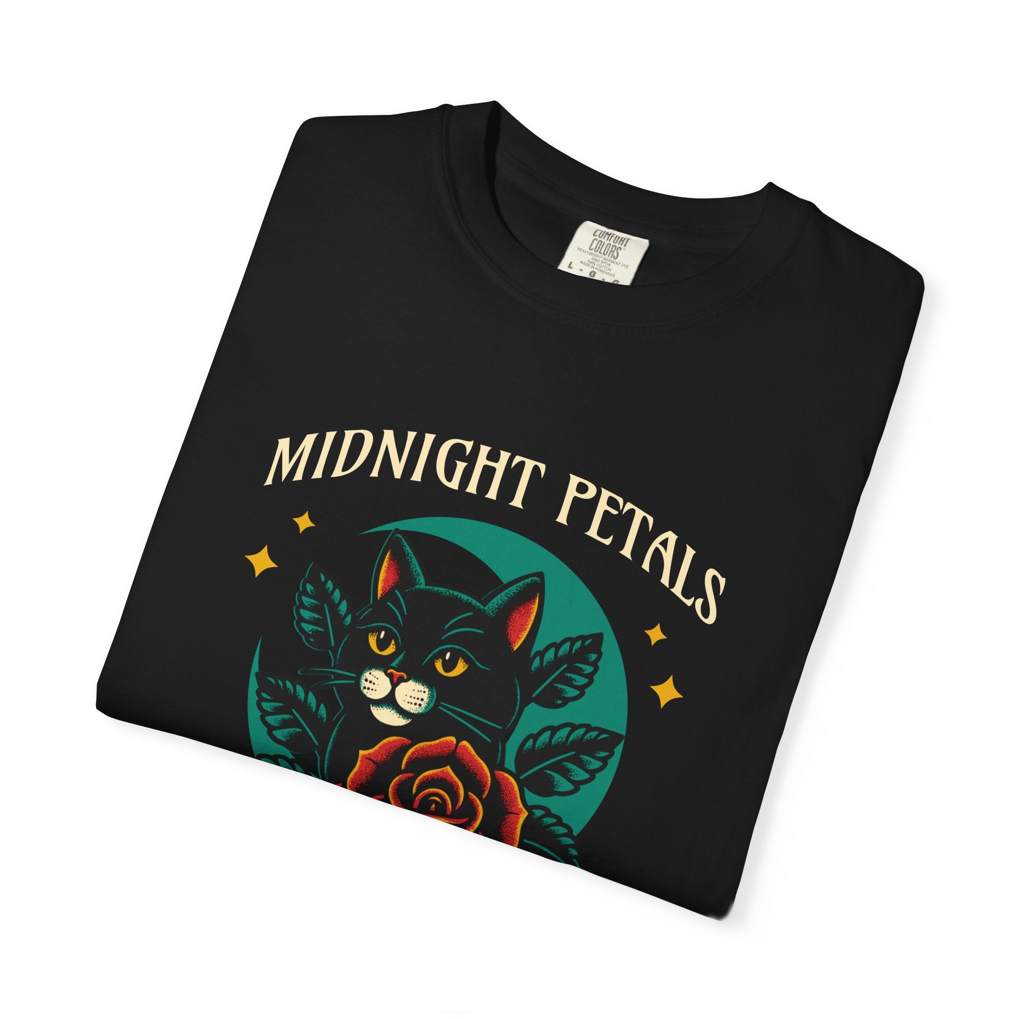Midnight Petals Cat & Rose Tee — "Midnight Petals: In the Moon Embrace"