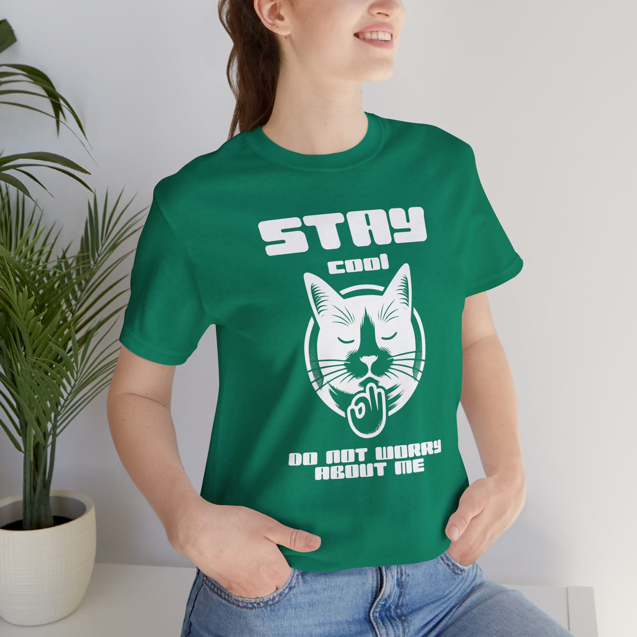 Stay Calm Cat T-Shirt — Cute Grumpy Cat Graphic Tee ("Stay Calm — Do Not Disturb" )