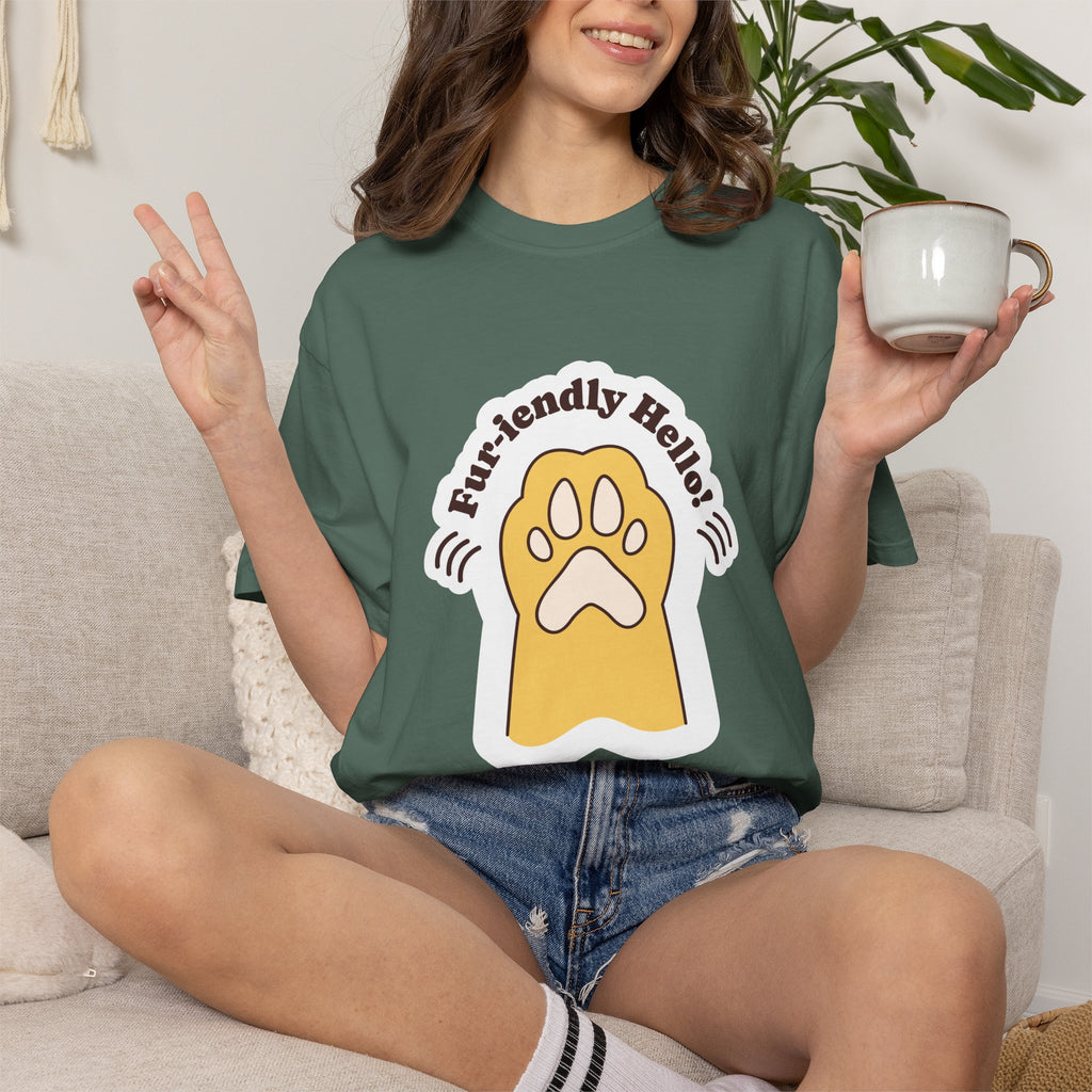 Pet Paw Graphic T-Shirt — "Fur-rendly Hello" Cute Animal Lover Tee