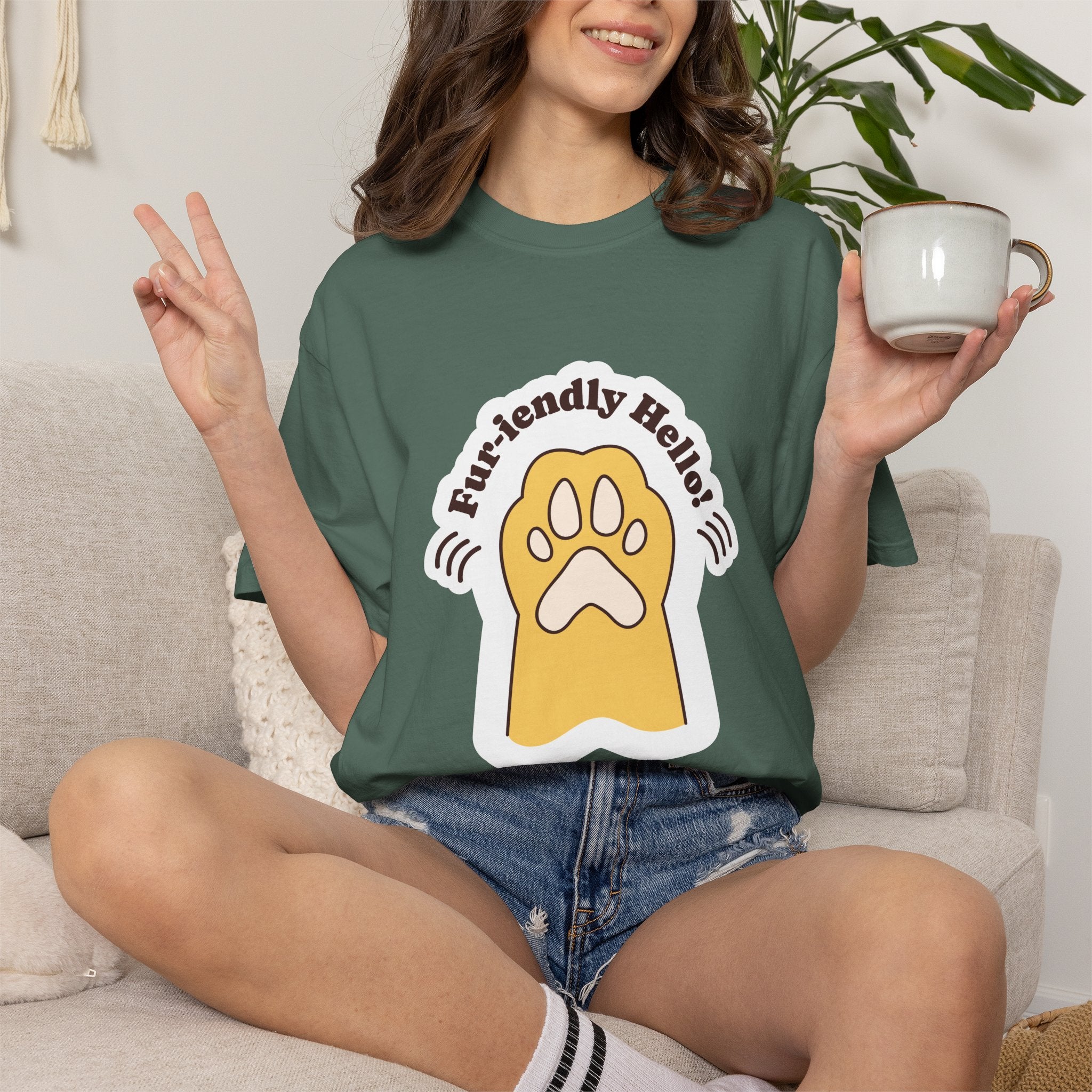 Pet Paw Graphic T-Shirt — "Fur-rendly Hello" Cute Animal Lover Tee