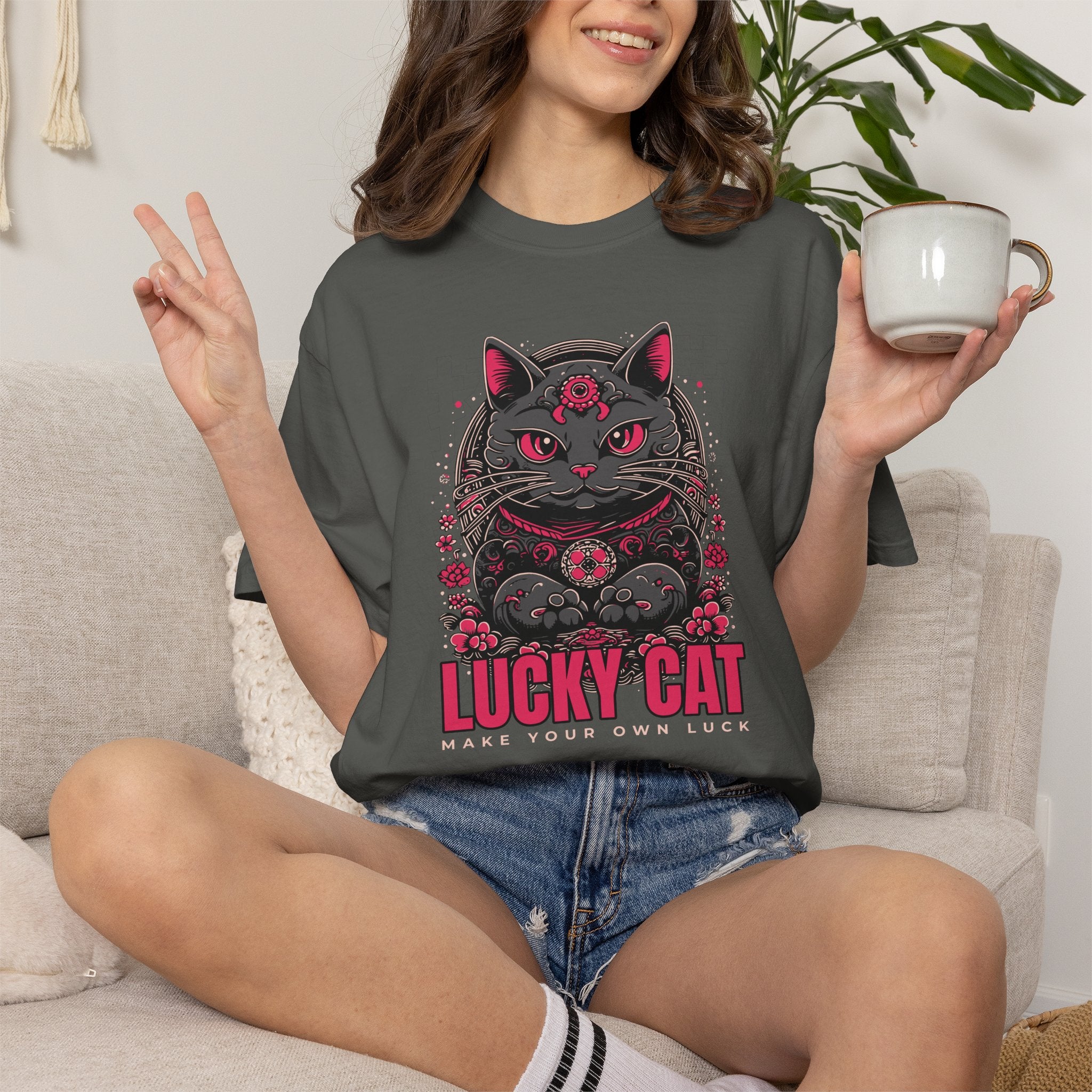 Lucky Cat Graphic T-Shirt — Gothic Maneki Neko Tee