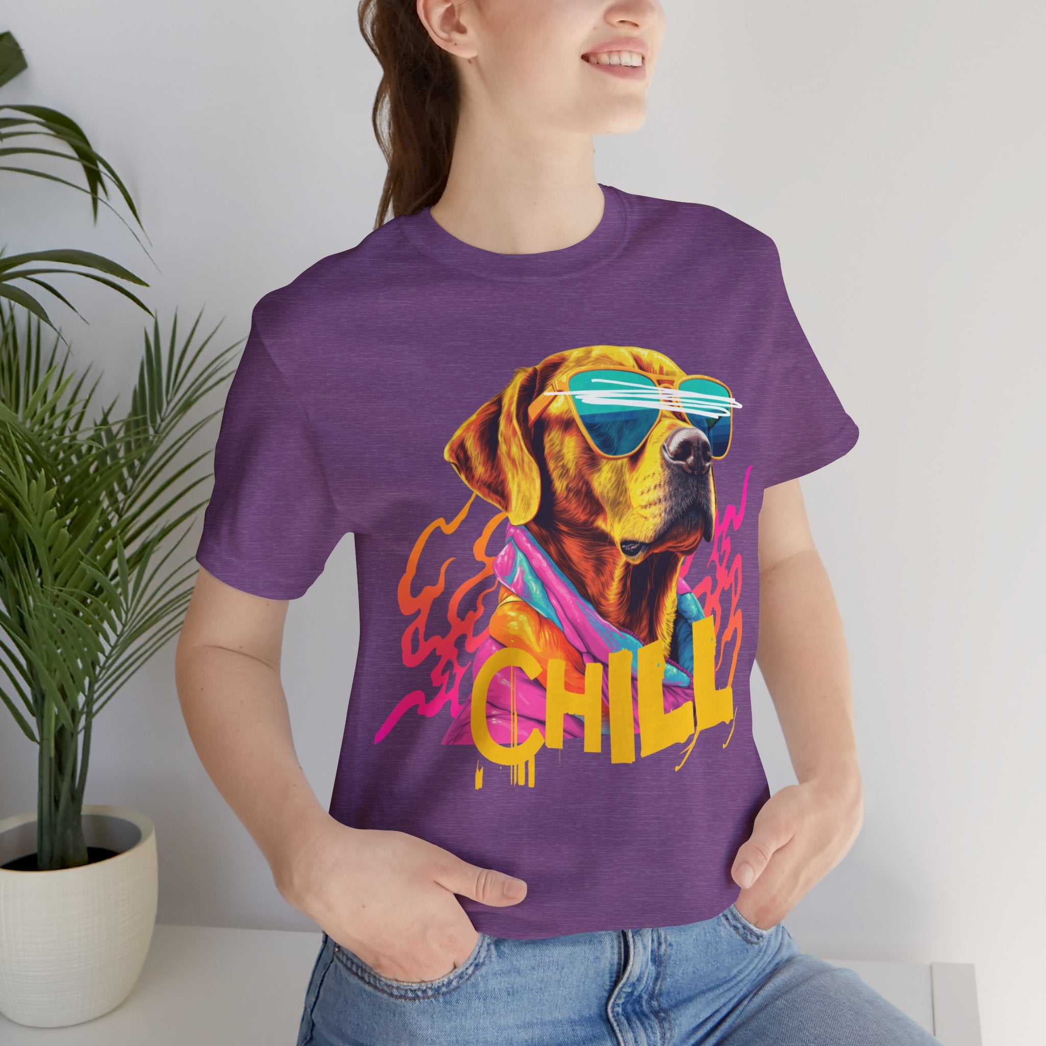 Chill Sunglasses Dog Tee — Retro Neon “CHILL” Graphic T-Shirt