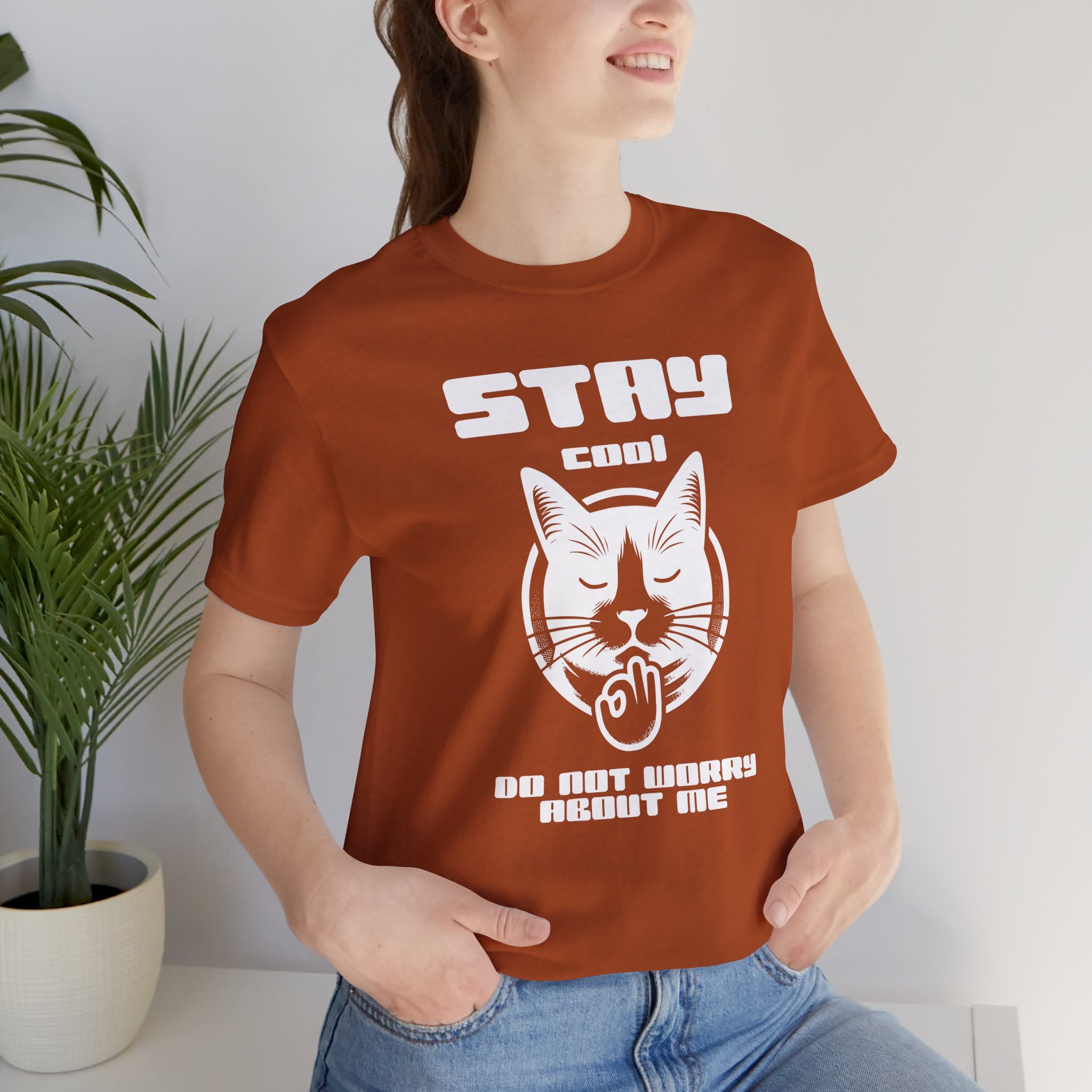 Stay Calm Cat T-Shirt — Cute Grumpy Cat Graphic Tee ("Stay Calm — Do Not Disturb" )