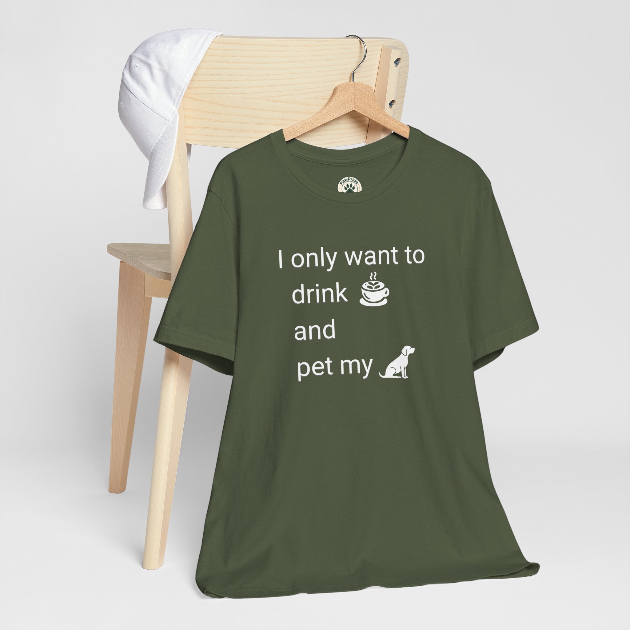 Coffee & Dog Lover T‑Shirt — "I only want to drink and pet my" Graphic Tee