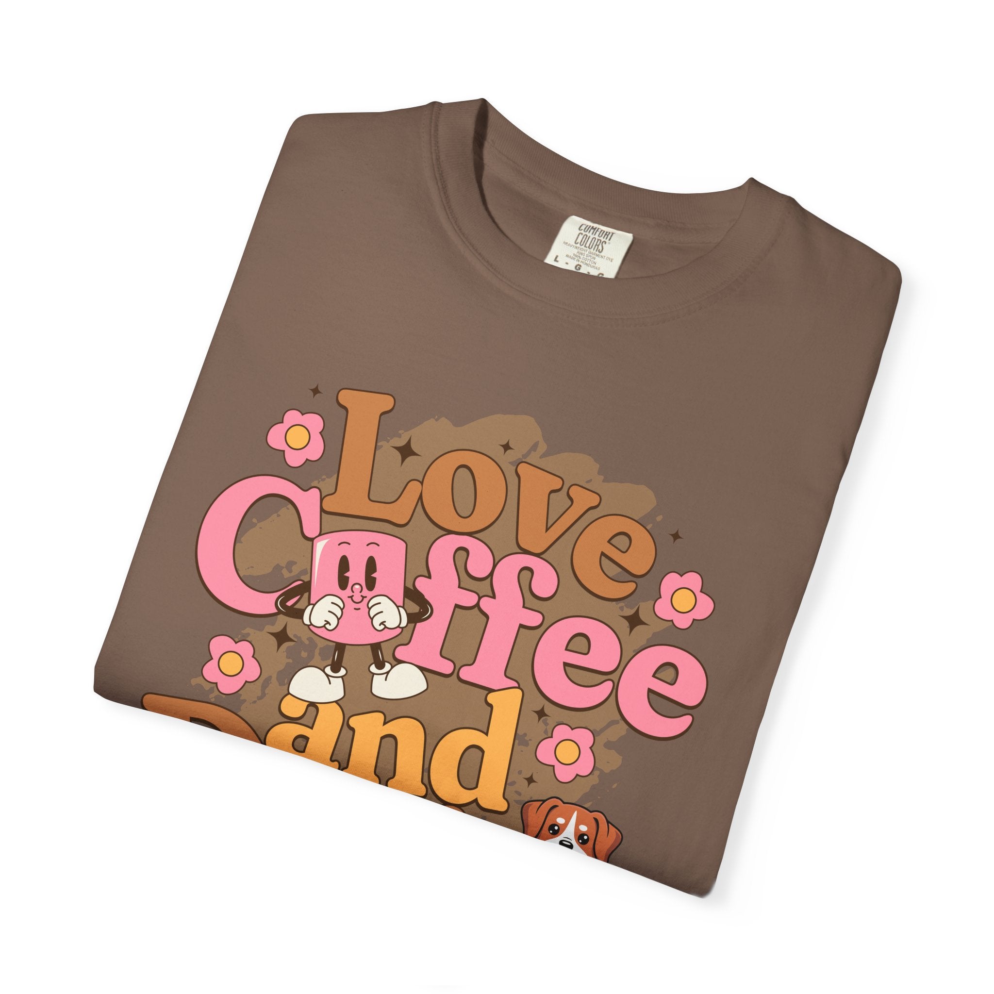 Love Coffee and Dogs T-Shirt — Retro Floral Dog Lover Tee