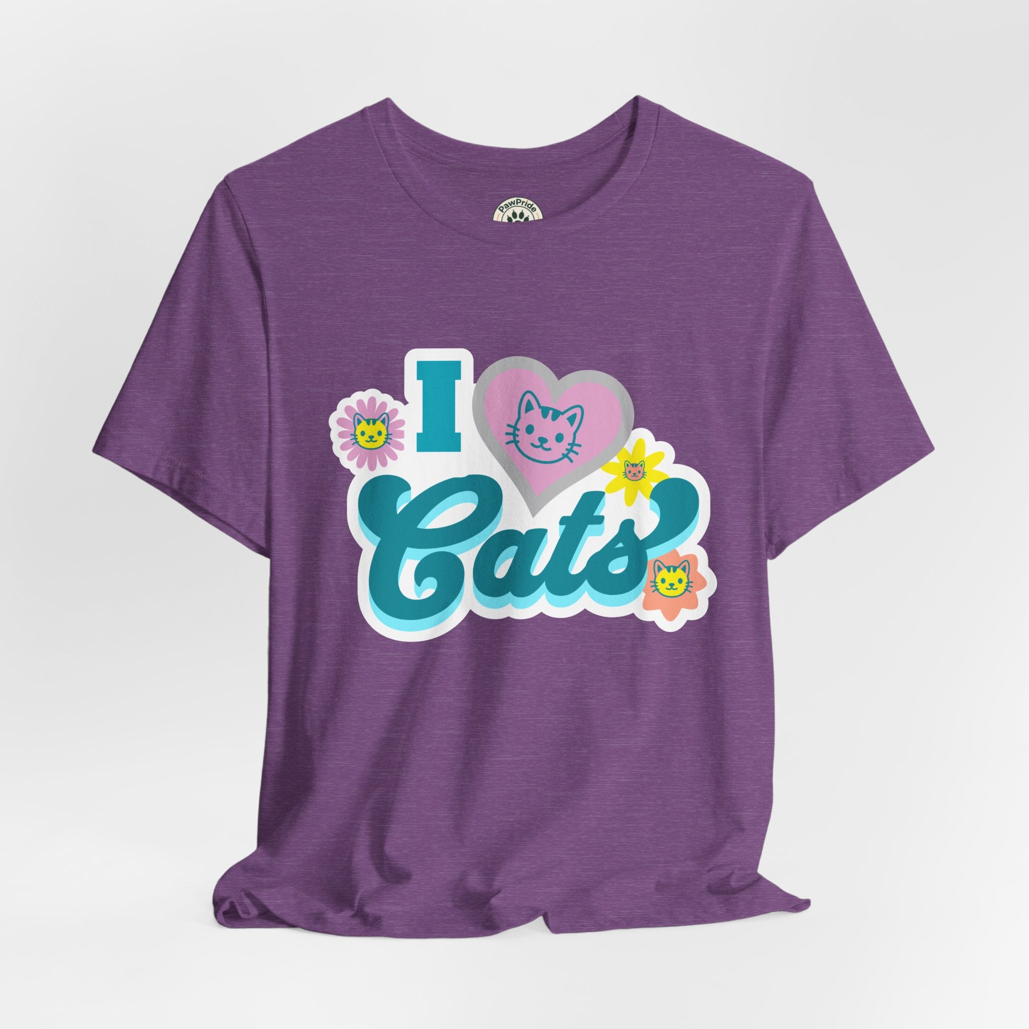 I  Cats Retro Floral Tee — Cute Cat Lover Graphic T-Shirt