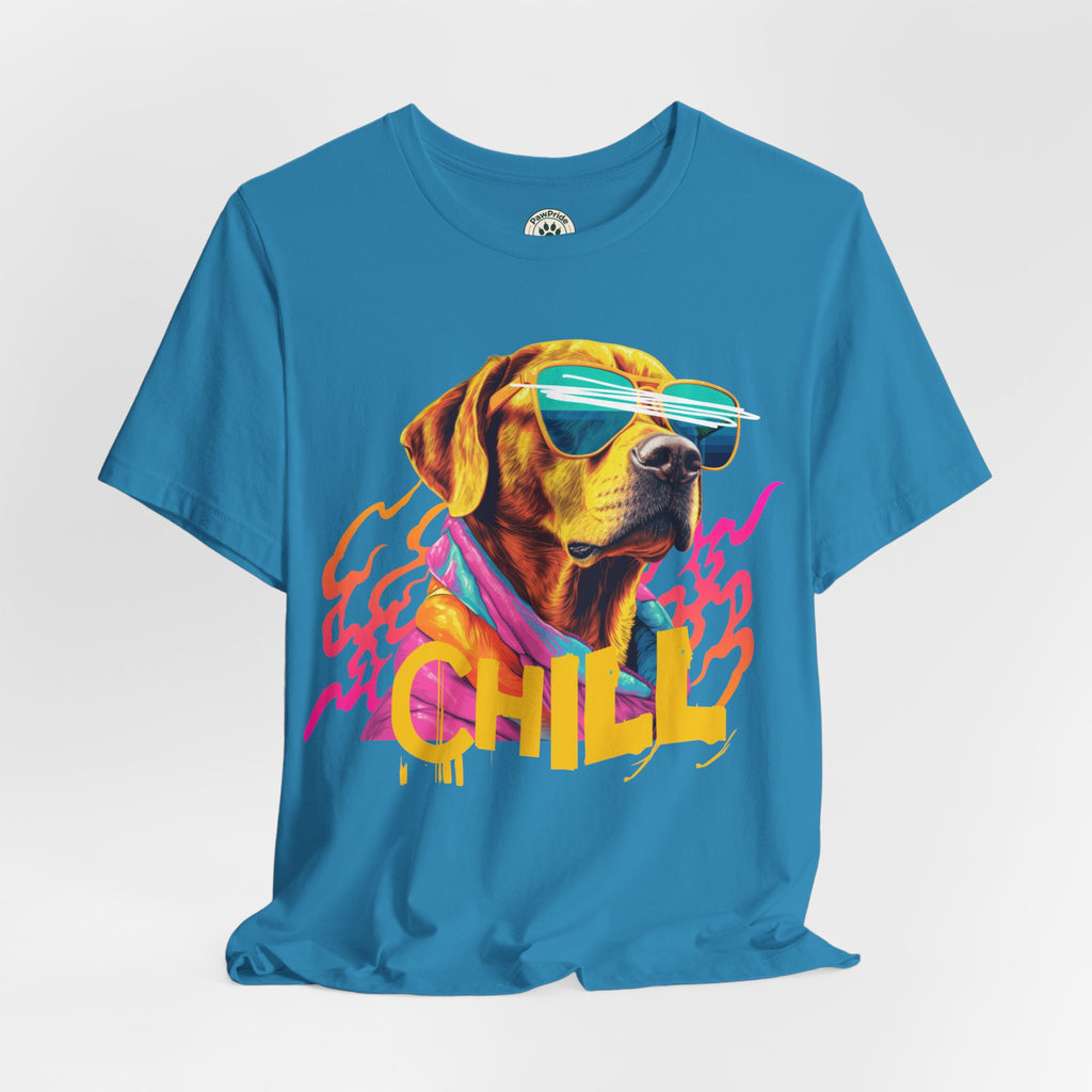Chill Sunglasses Dog Tee — Retro Neon “CHILL” Graphic T-Shirt