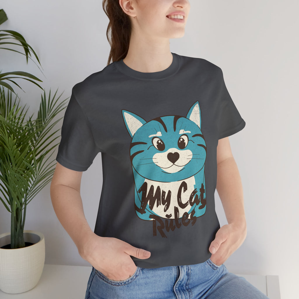 My Cat Rules T-Shirt — Cute Blue Cat Graphic Tee for Cat Lovers