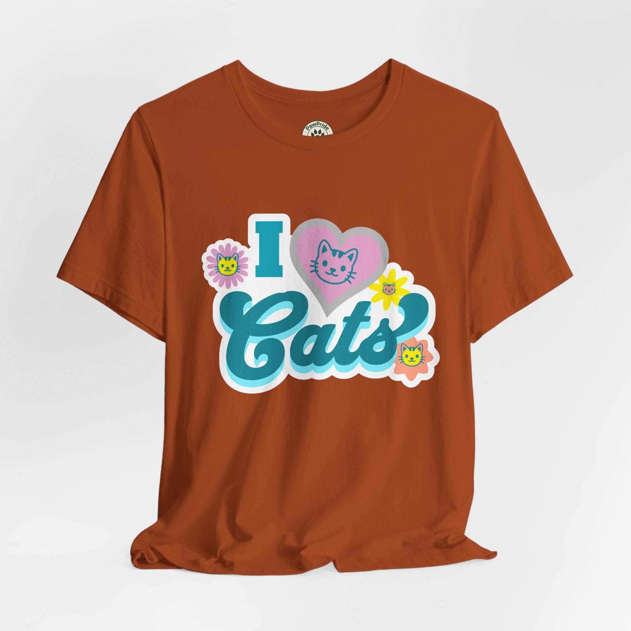 I  Cats Retro Floral Tee — Cute Cat Lover Graphic T-Shirt