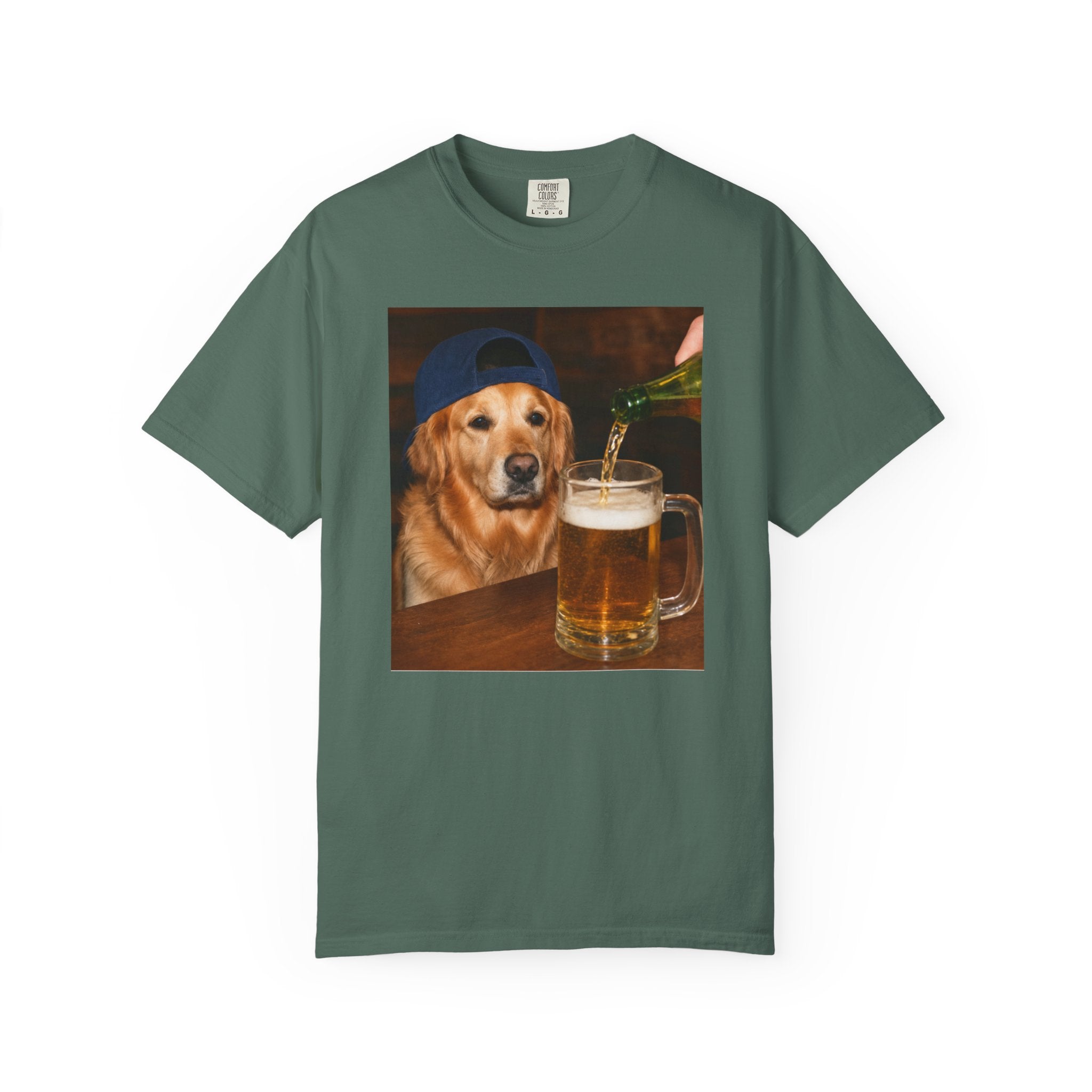 Golden Retriever Beer T-Shirt — Funny Dog Drinking Beer Graphic Tee