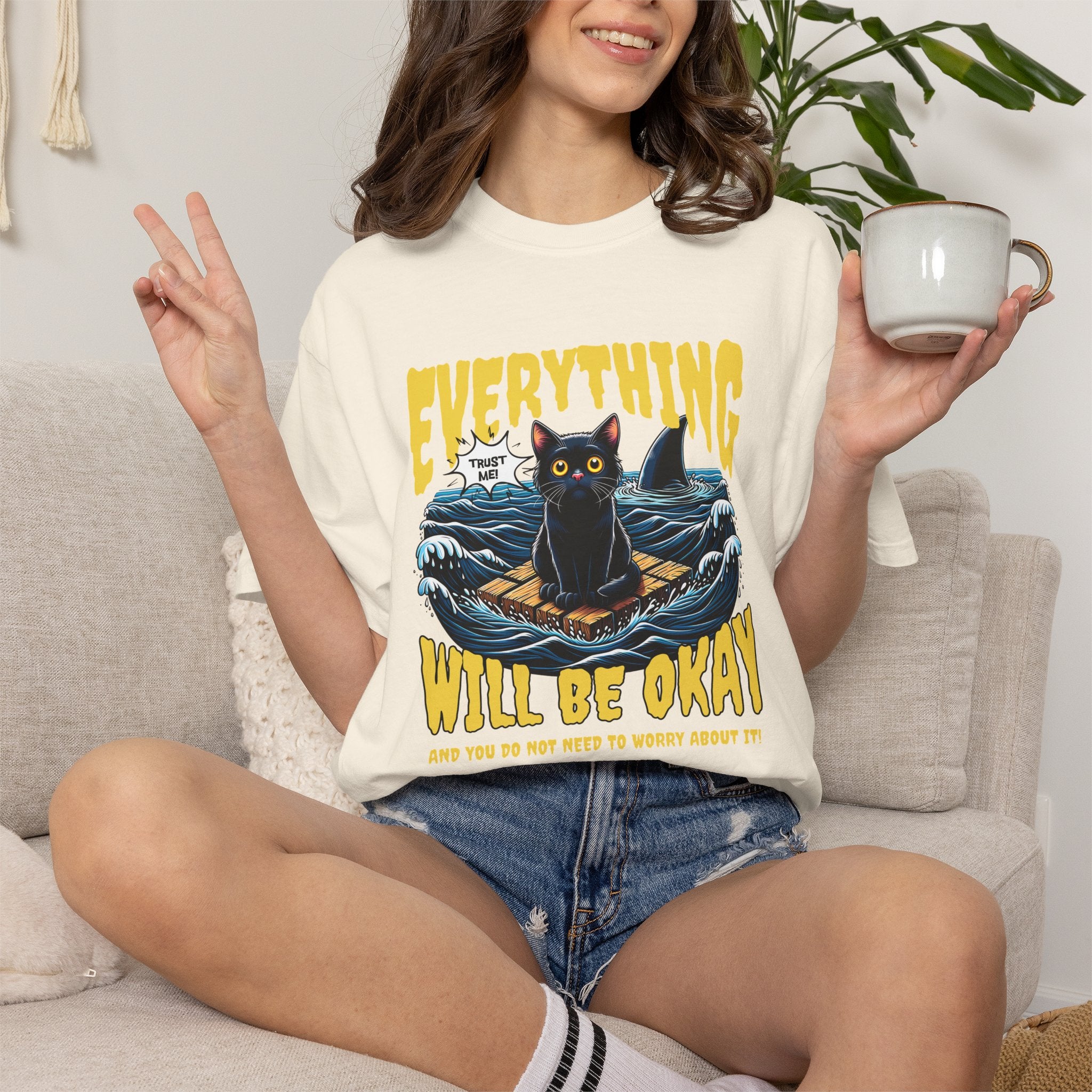 Everything Will Be Okay Cat Tee — Vintage Graphic Comfort Shirt