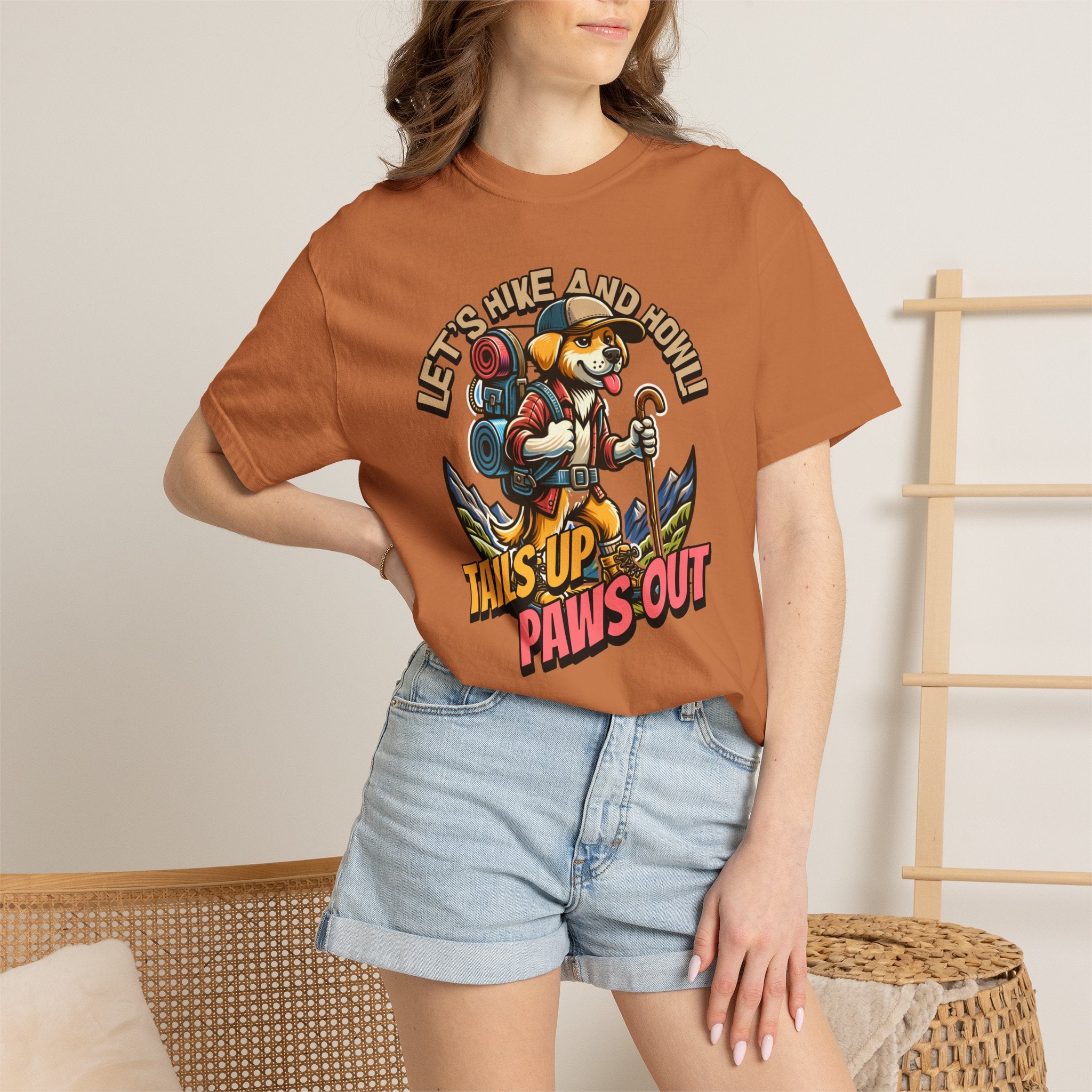 Hiking Dog T-Shirt — "Tails Up, Paws Out" Adventure Tee