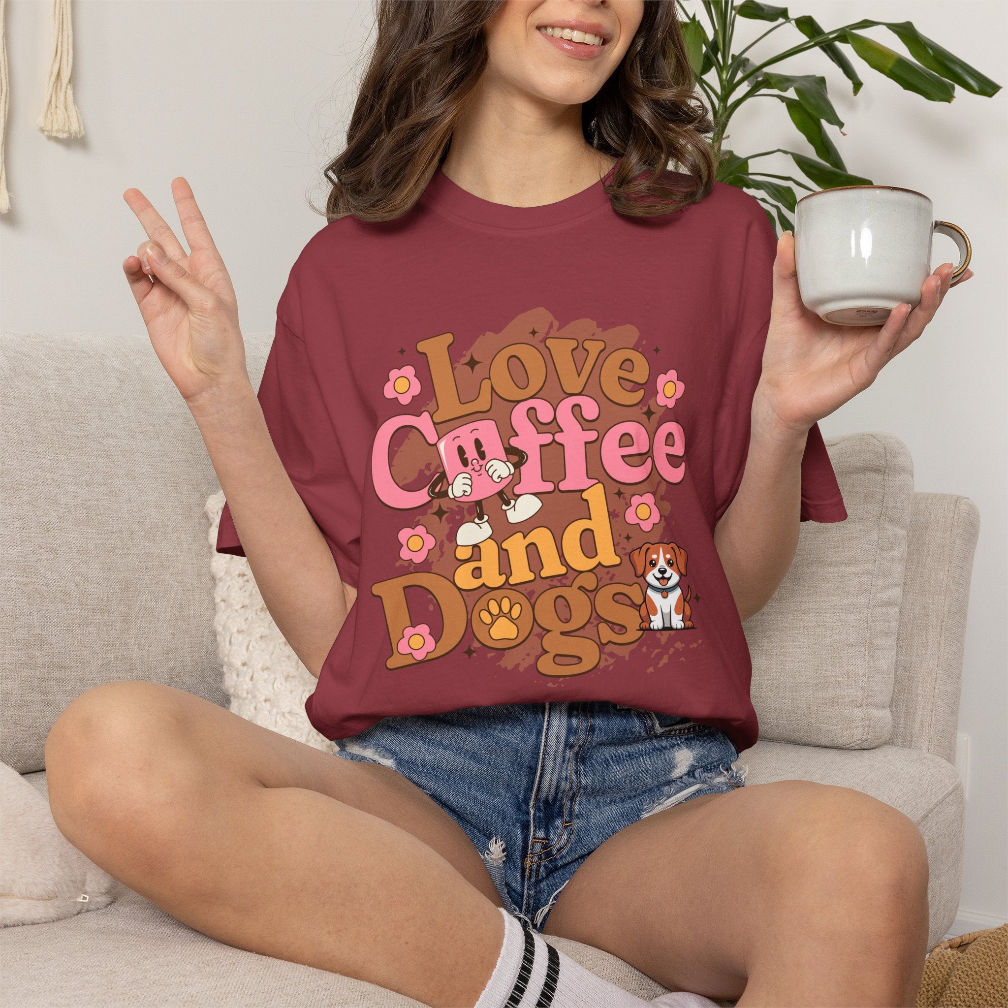 Love Coffee and Dogs T-Shirt — Retro Floral Dog Lover Tee