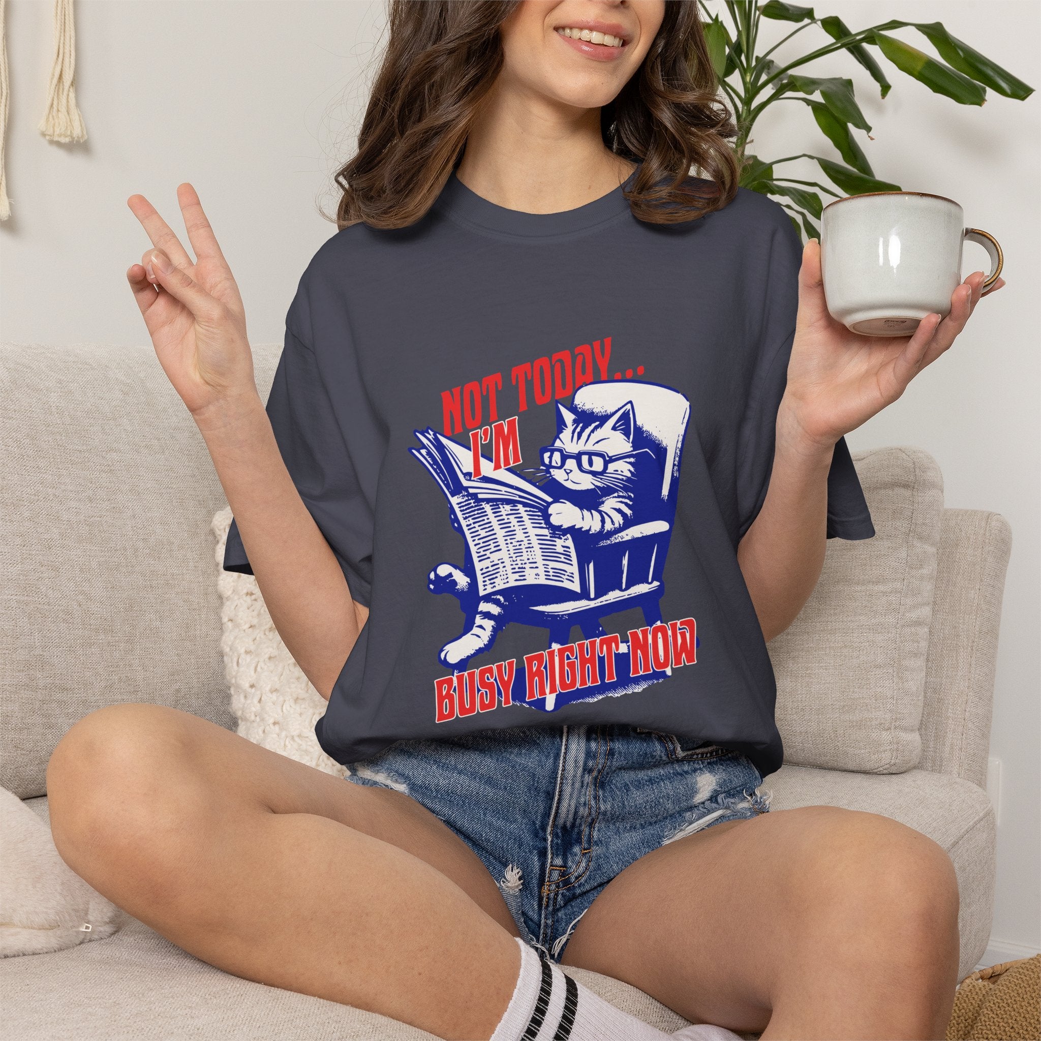Cat Reading T-Shirt — "Not Today... I'm Busy Right Now" Vintage Graphic Tee