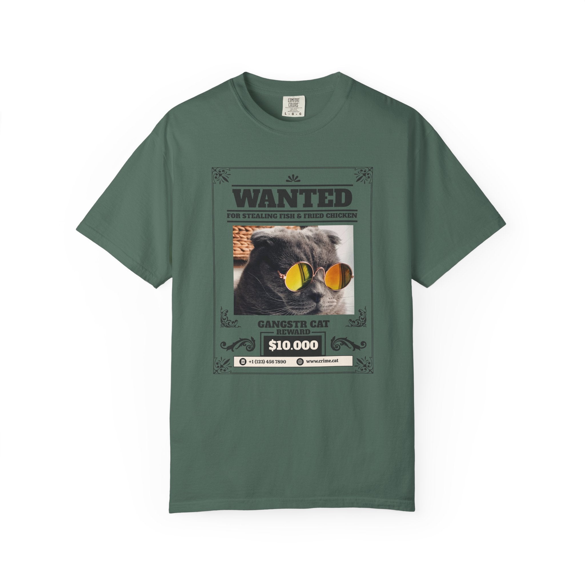 Wanted 'Gangsta Cat' T-Shirt — Vintage Wanted Poster Cat with Sunglasses