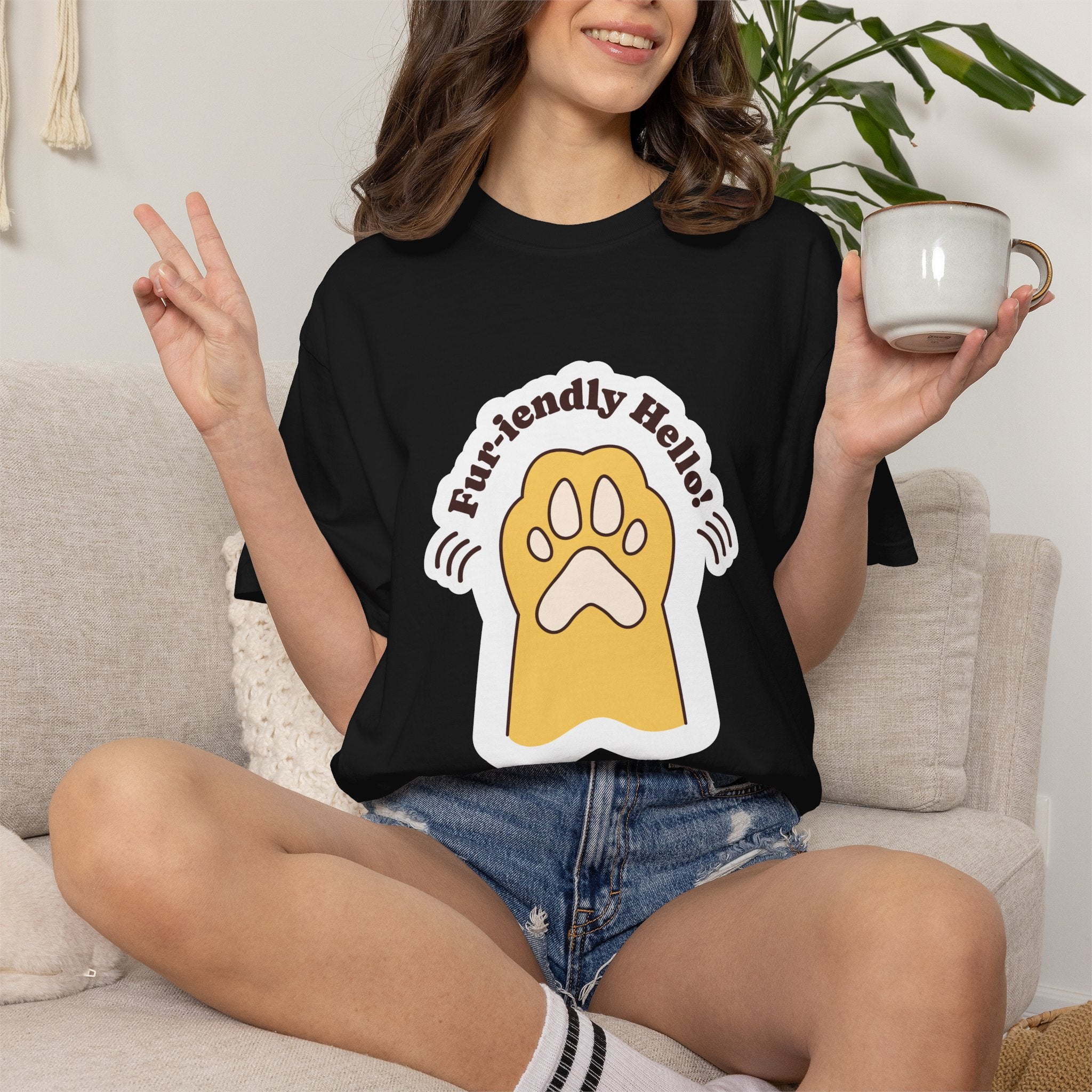 Pet Paw Graphic T-Shirt — "Fur-rendly Hello" Cute Animal Lover Tee