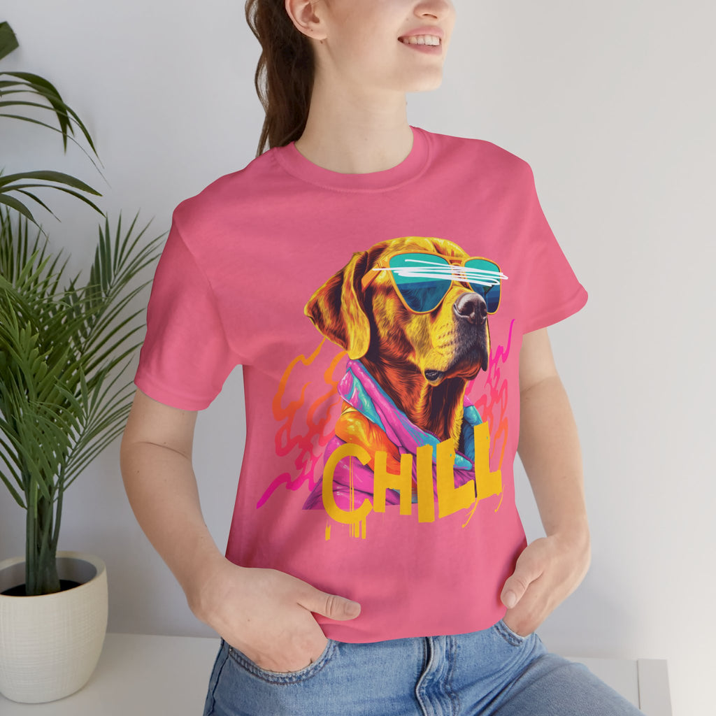 Chill Sunglasses Dog Tee — Retro Neon “CHILL” Graphic T-Shirt