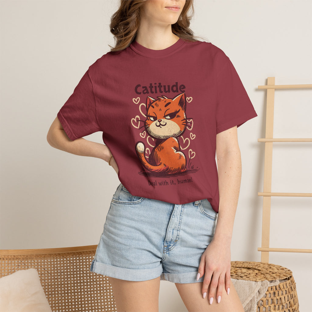 Catitude T-Shirt — Cute Orange Cat Graphic Tee, "Deal with it, human!"