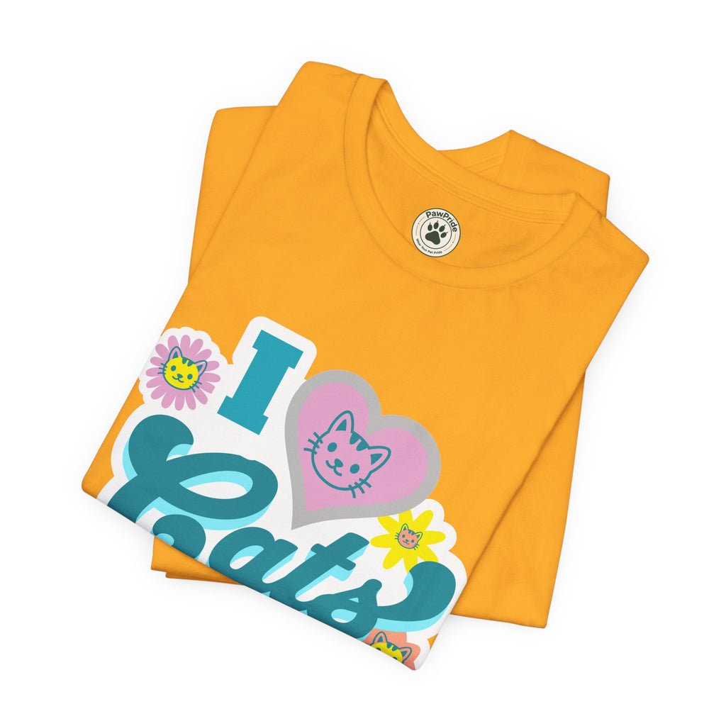 I  Cats Retro Floral Tee — Cute Cat Lover Graphic T-Shirt