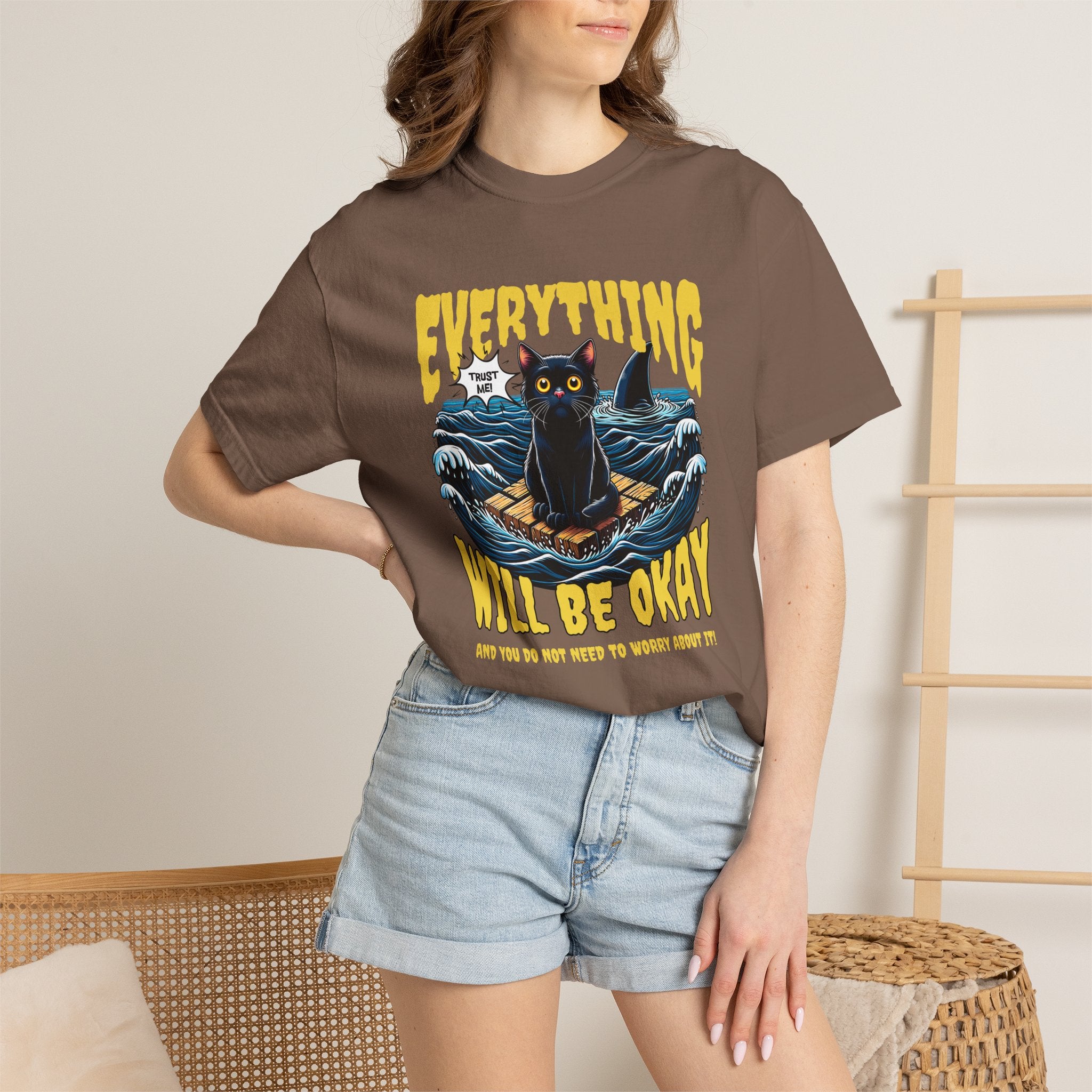 Everything Will Be Okay Cat Tee — Vintage Graphic Comfort Shirt