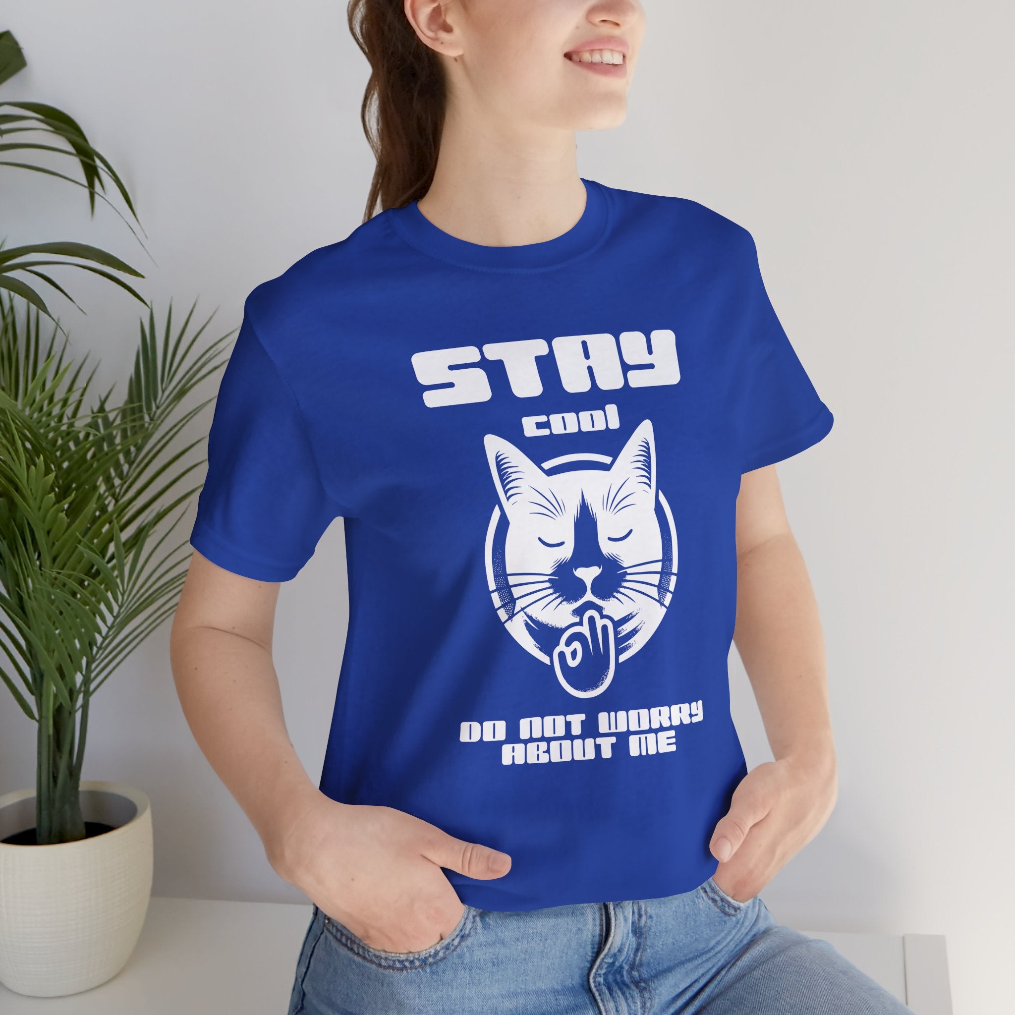 Stay Calm Cat T-Shirt — Cute Grumpy Cat Graphic Tee ("Stay Calm — Do Not Disturb" )