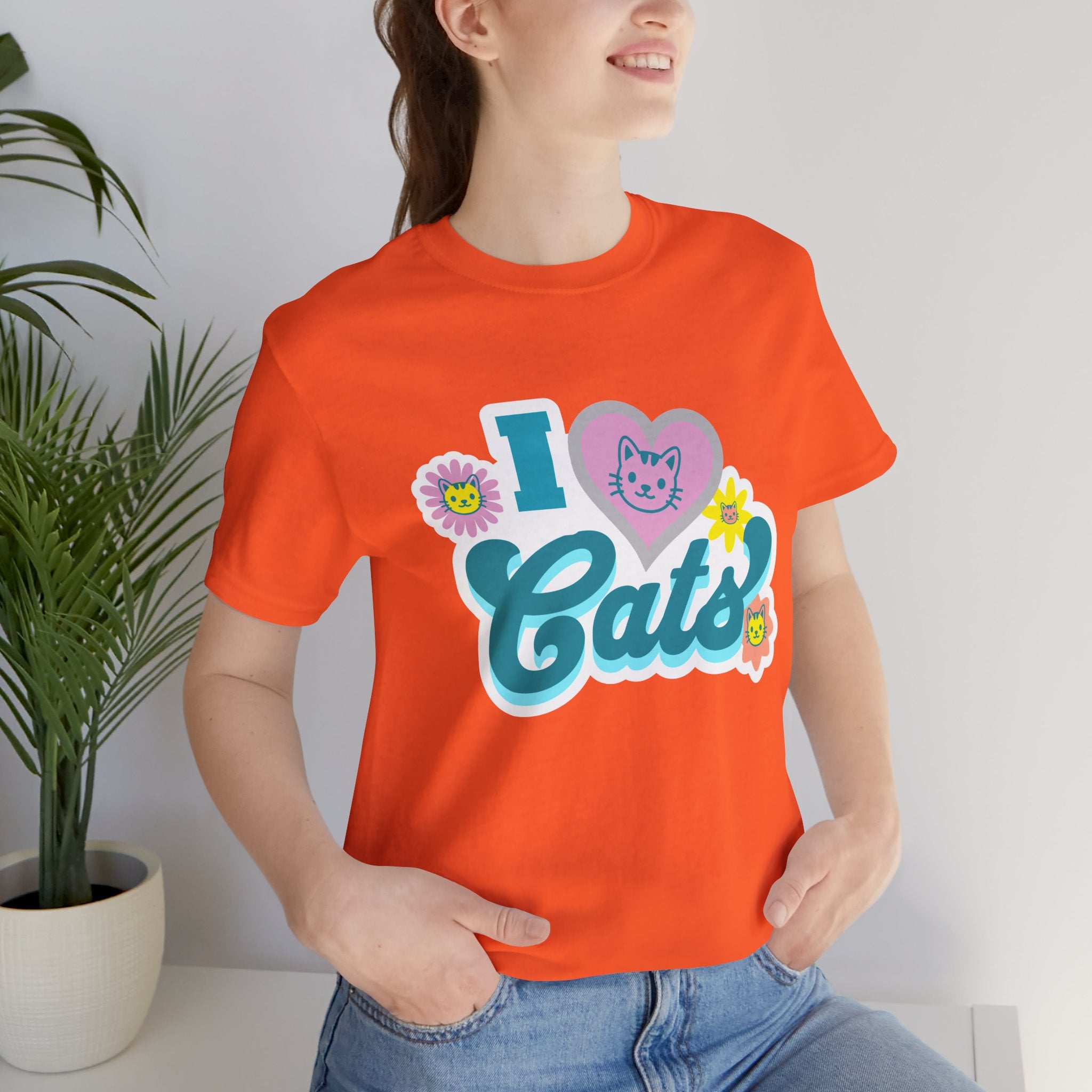 I  Cats Retro Floral Tee — Cute Cat Lover Graphic T-Shirt