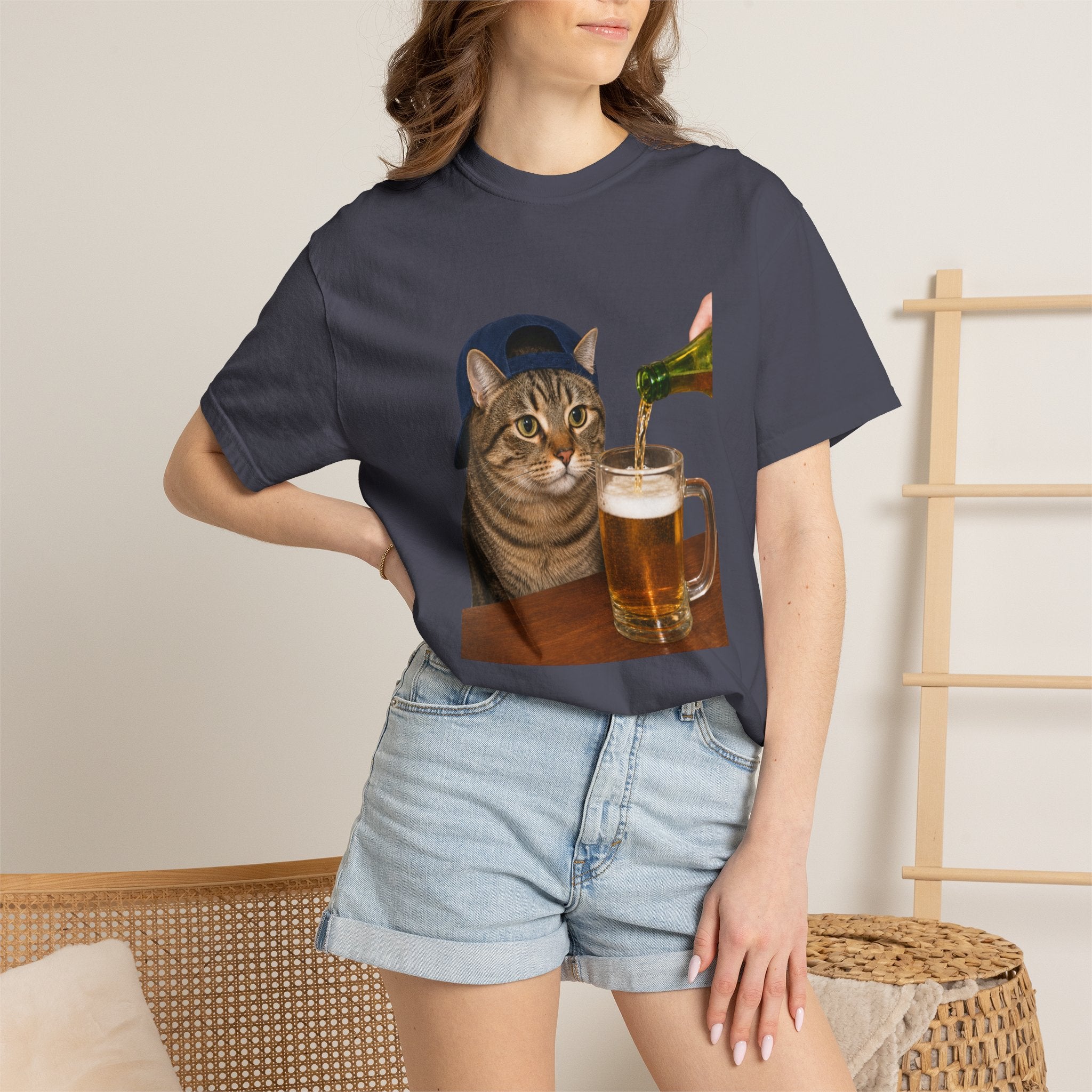 Cat With Beer T-Shirt — Funny Cat Drinking Beer Graphic Tee