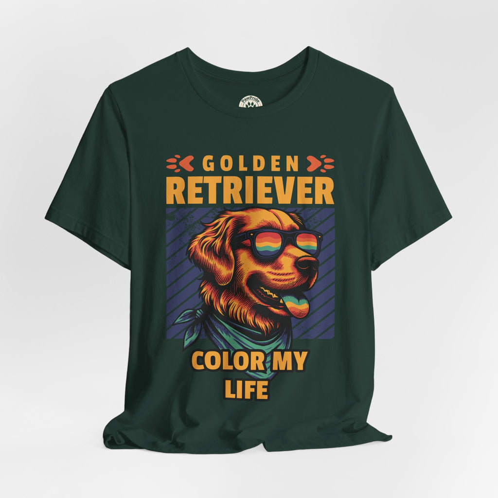 Golden Retriever T‑Shirt — 'Color My Life' Retro Dog Graphic Tee