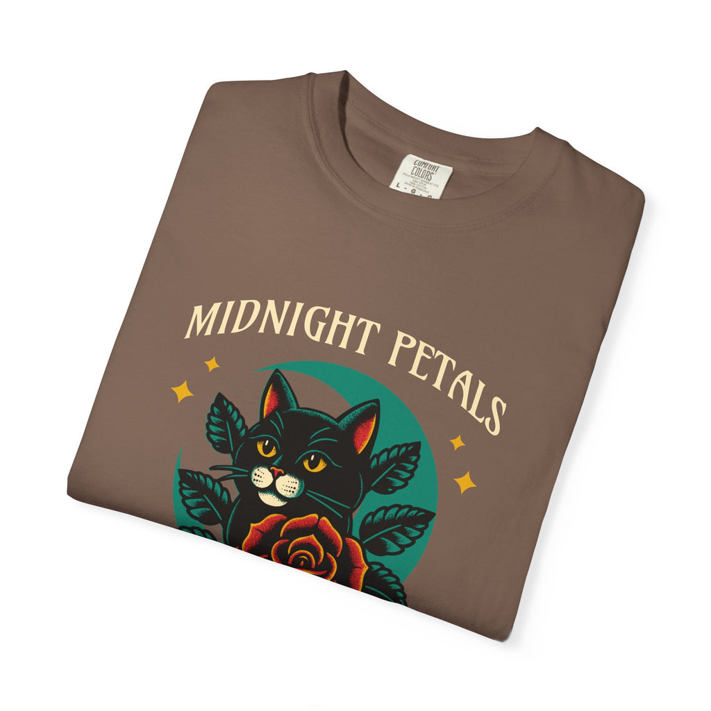 Midnight Petals Cat & Rose Tee — "Midnight Petals: In the Moon Embrace"