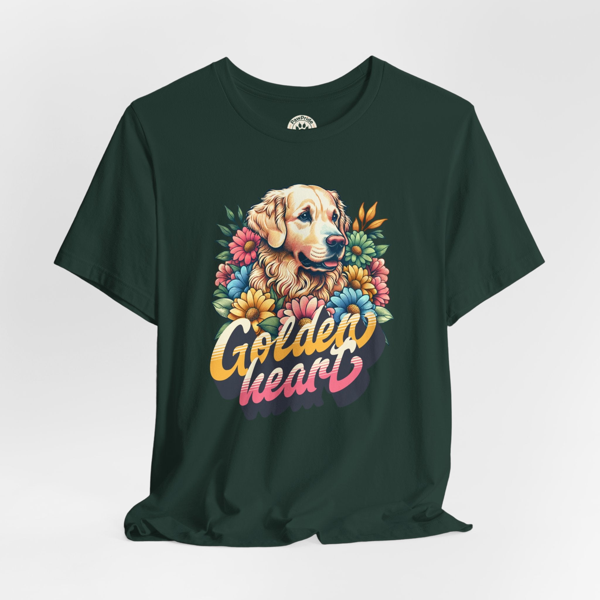 Golden Heart T-Shirt — Retro Floral Golden Retriever Tee