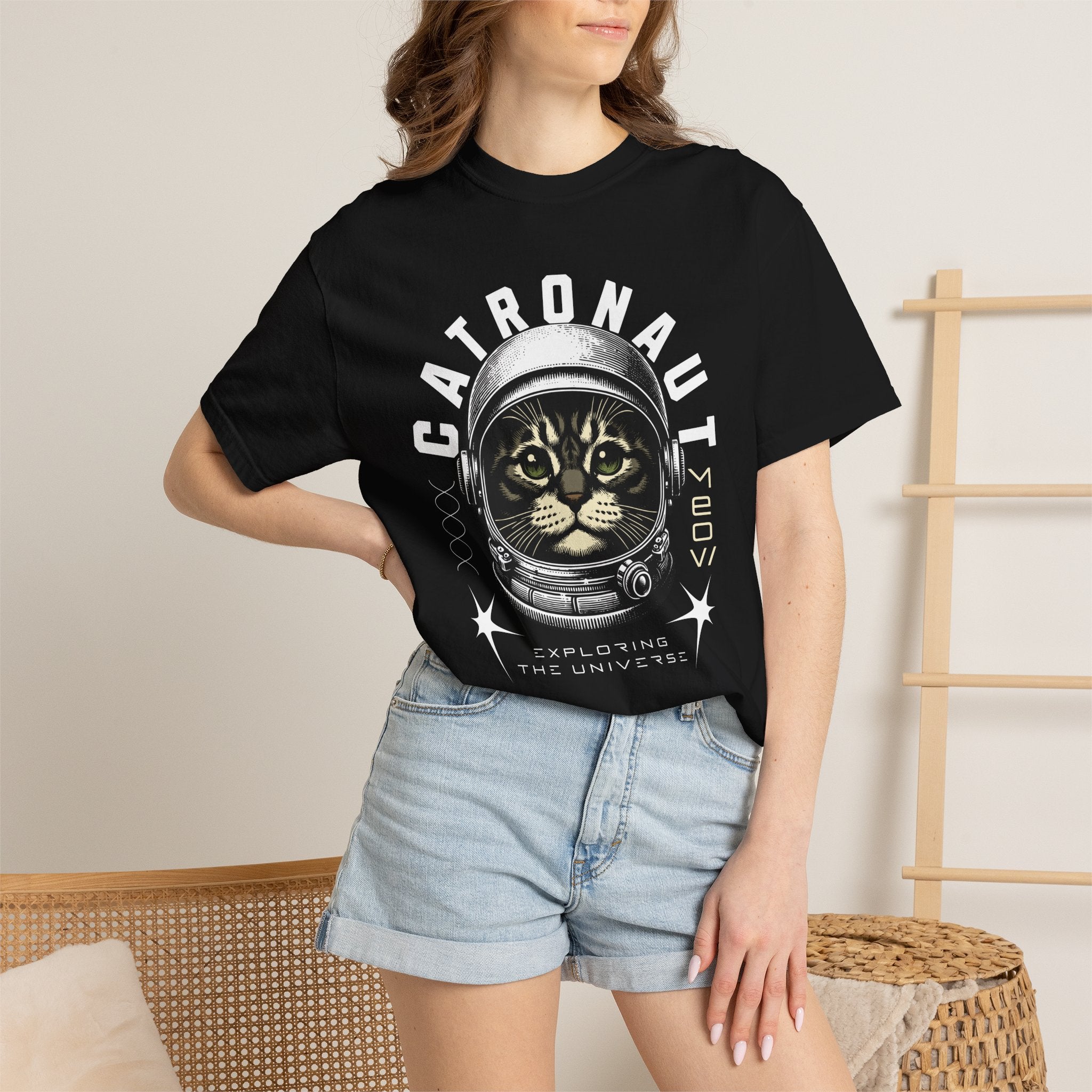 Catronaut T‑Shirt — Retro Space Cat Helmet Graphic Tee