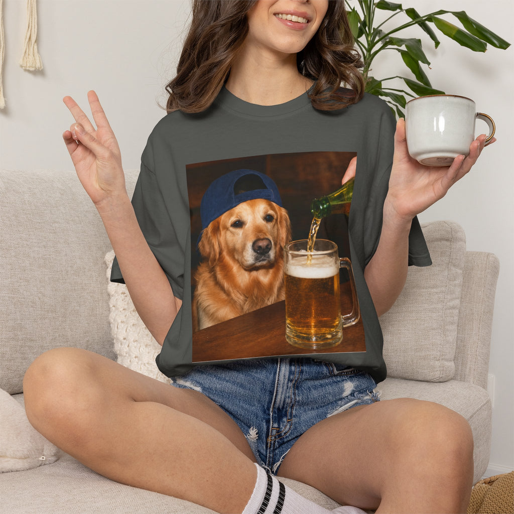 Golden Retriever Beer T-Shirt — Funny Dog Drinking Beer Graphic Tee