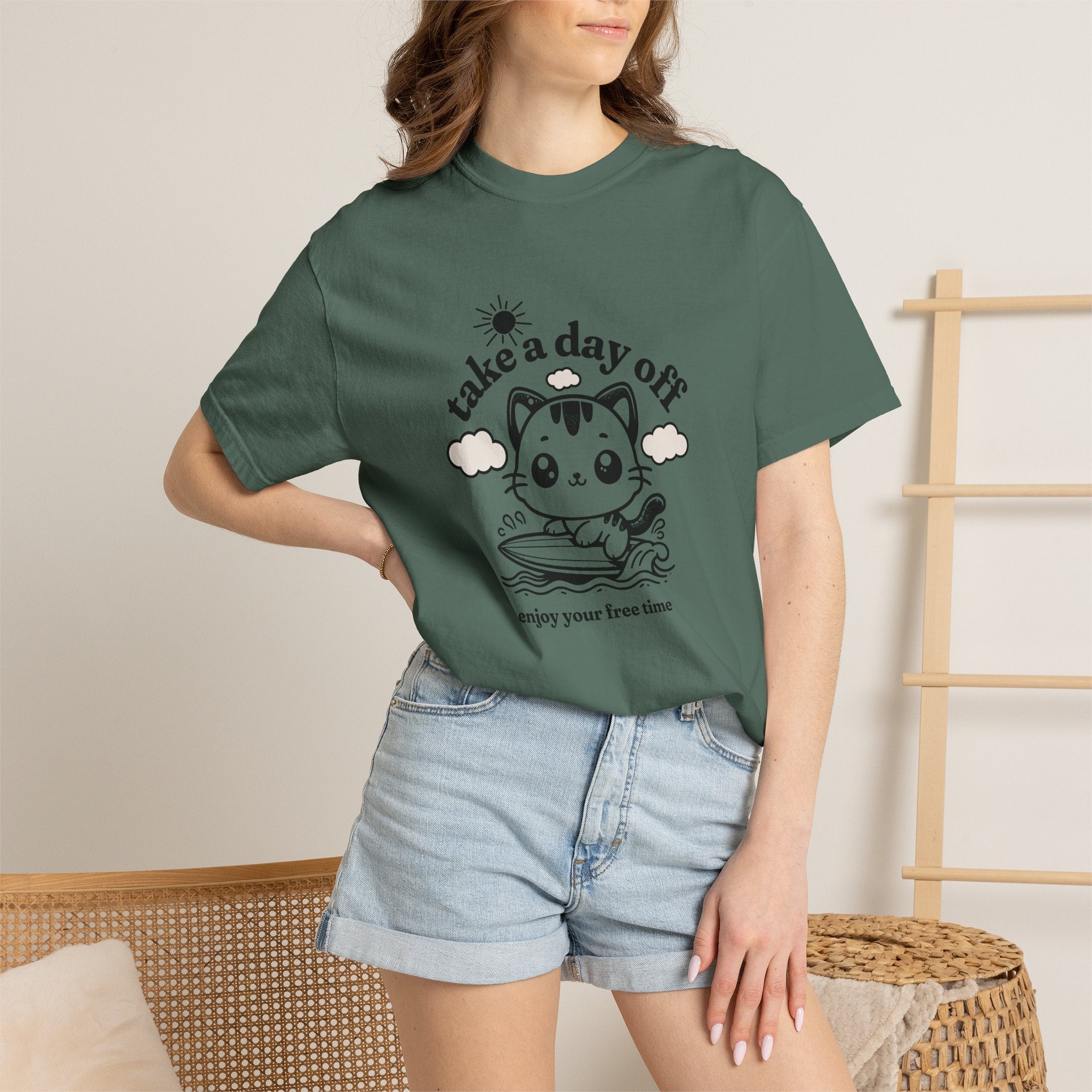 Take a Day Off Cat T-Shirt — Relaxing Kawaii Graphic Tee