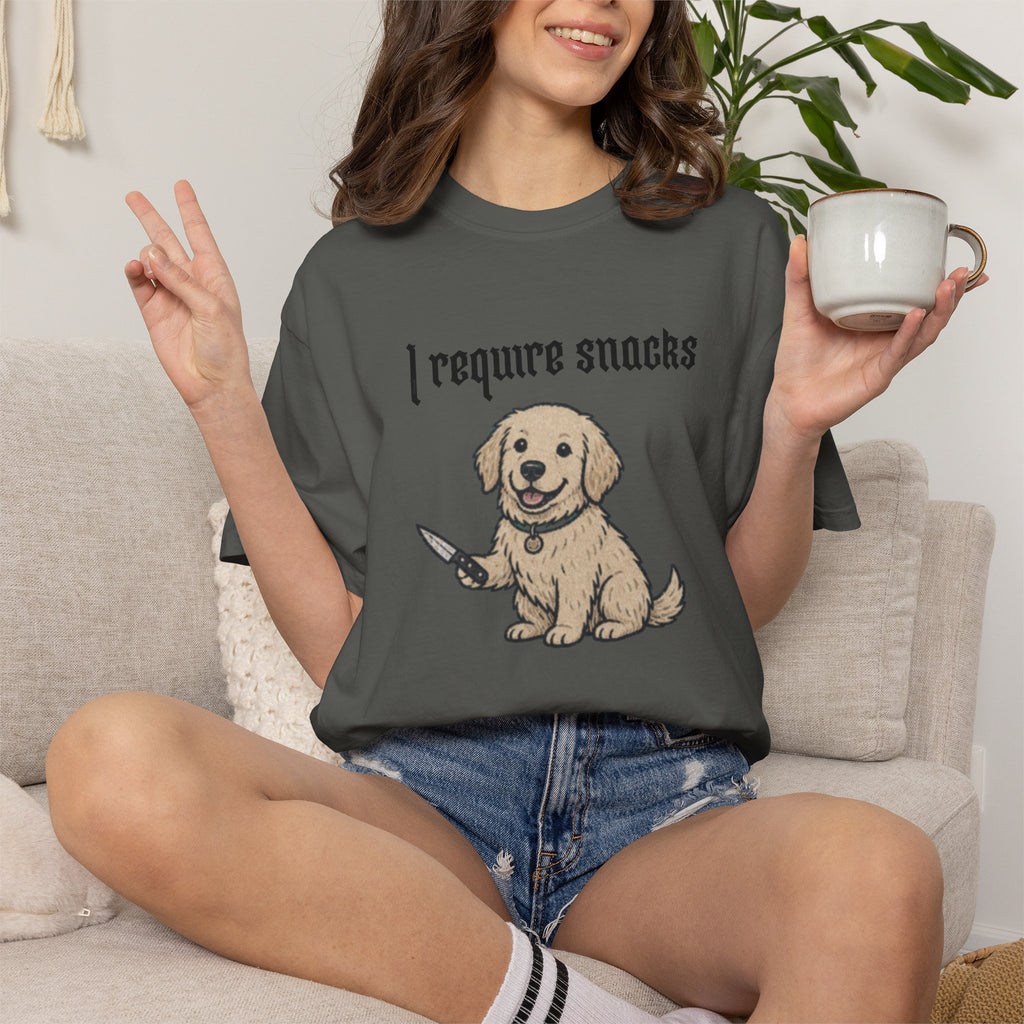 I Require Snacks T-Shirt — Cute Golden Retriever Graphic Tee