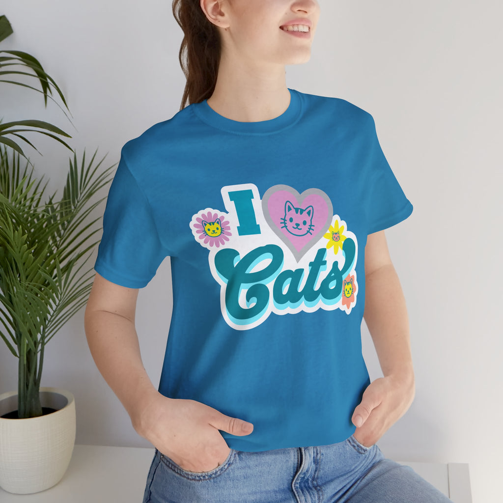 I  Cats Retro Floral Tee — Cute Cat Lover Graphic T-Shirt