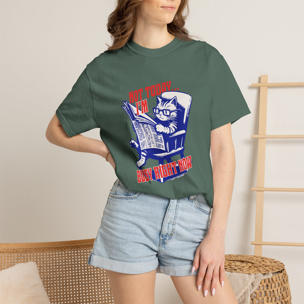 Cat Reading T-Shirt — "Not Today... I'm Busy Right Now" Vintage Graphic Tee