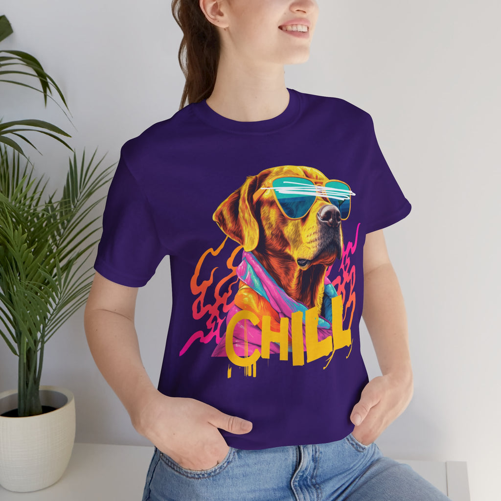 Chill Sunglasses Dog Tee — Retro Neon “CHILL” Graphic T-Shirt