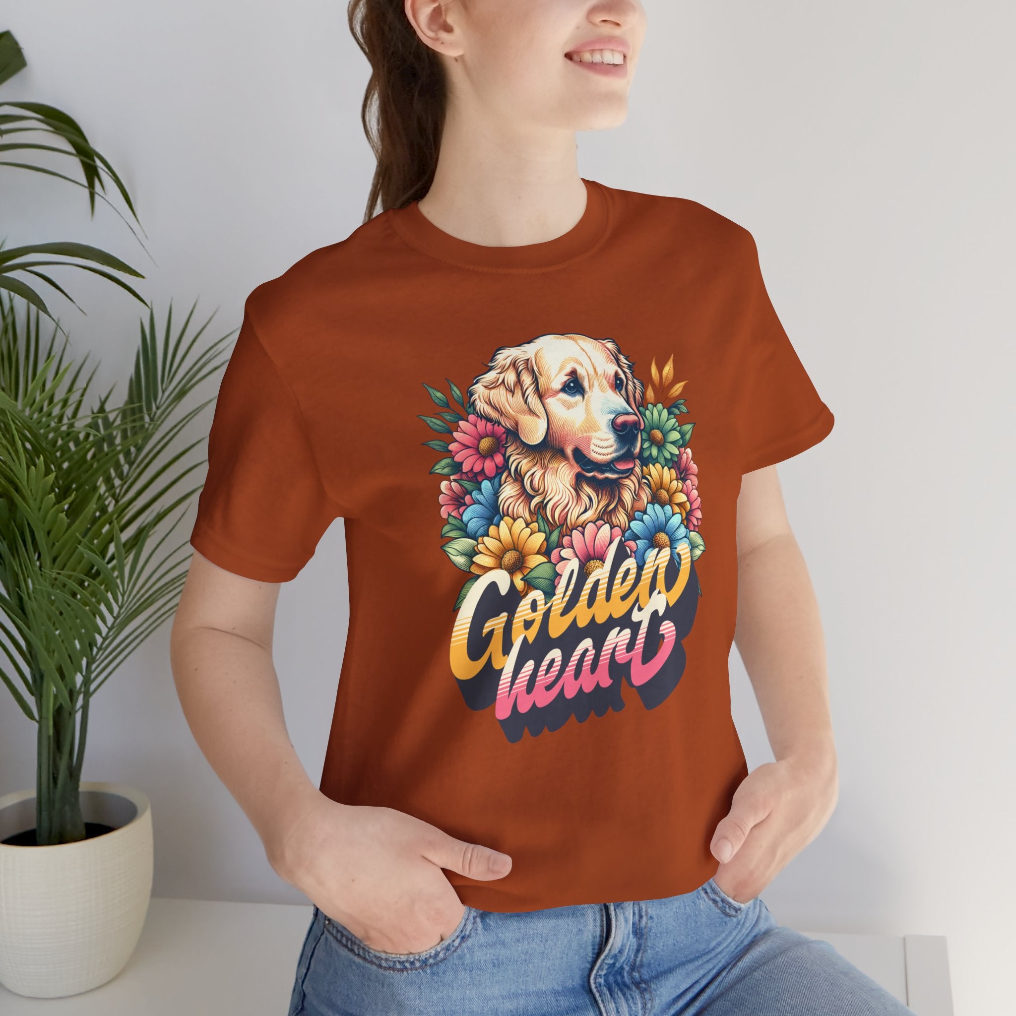 Golden Heart T-Shirt — Retro Floral Golden Retriever Tee