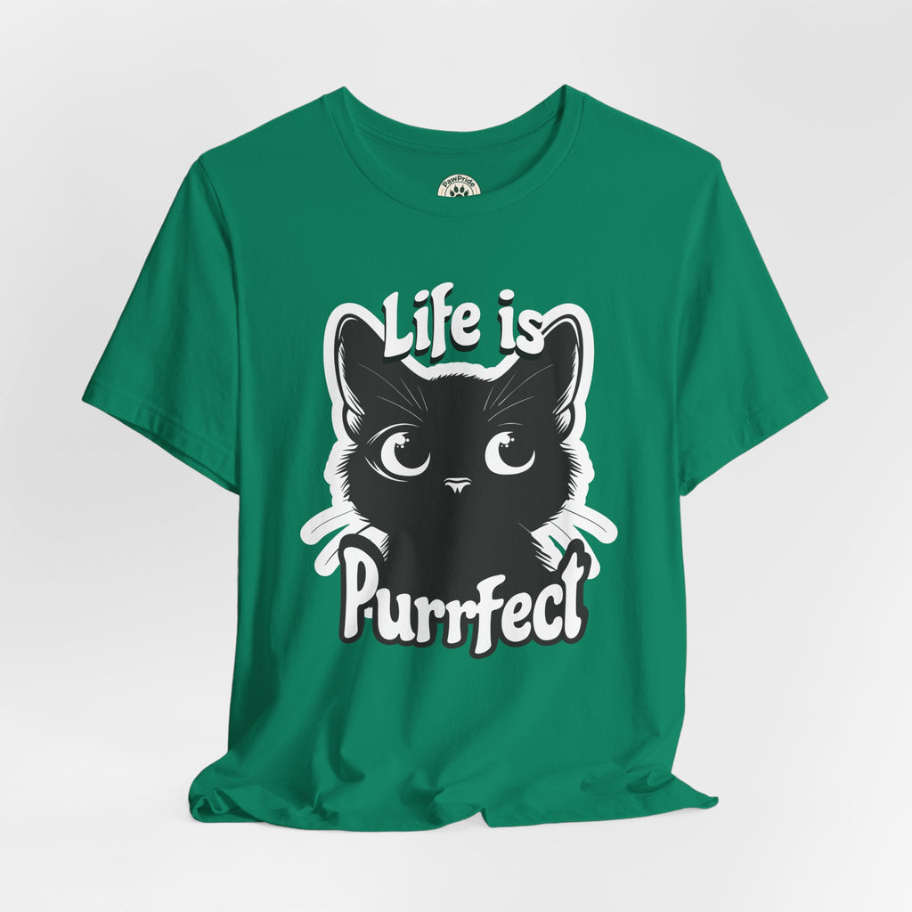 Life Is Purrfect Cat T-Shirt — Cute Black Kitten Graphic Tee for Cat Lovers
