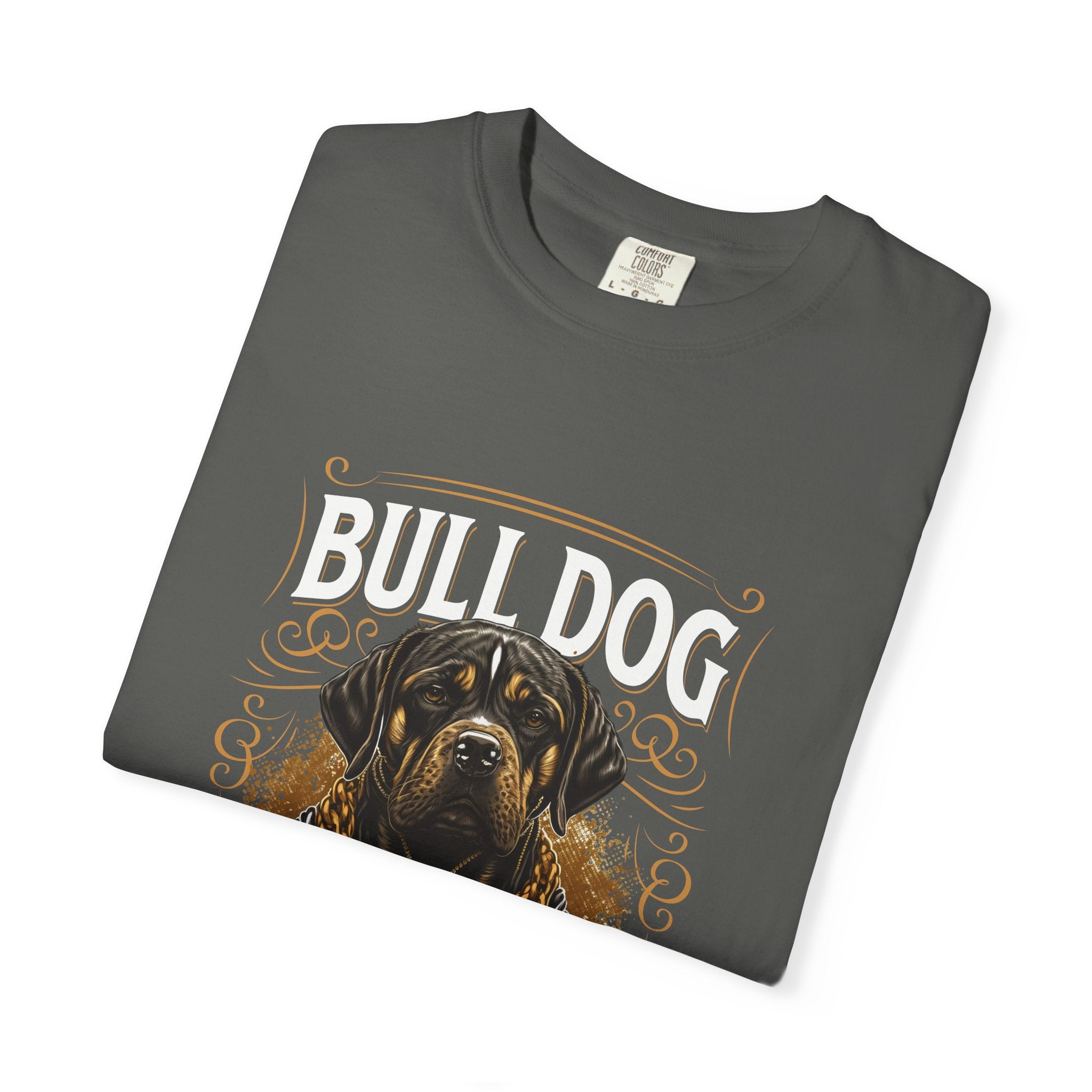 Bulldog Graphic Tee — Vintage Rottweiler Portrait with Gold Chains