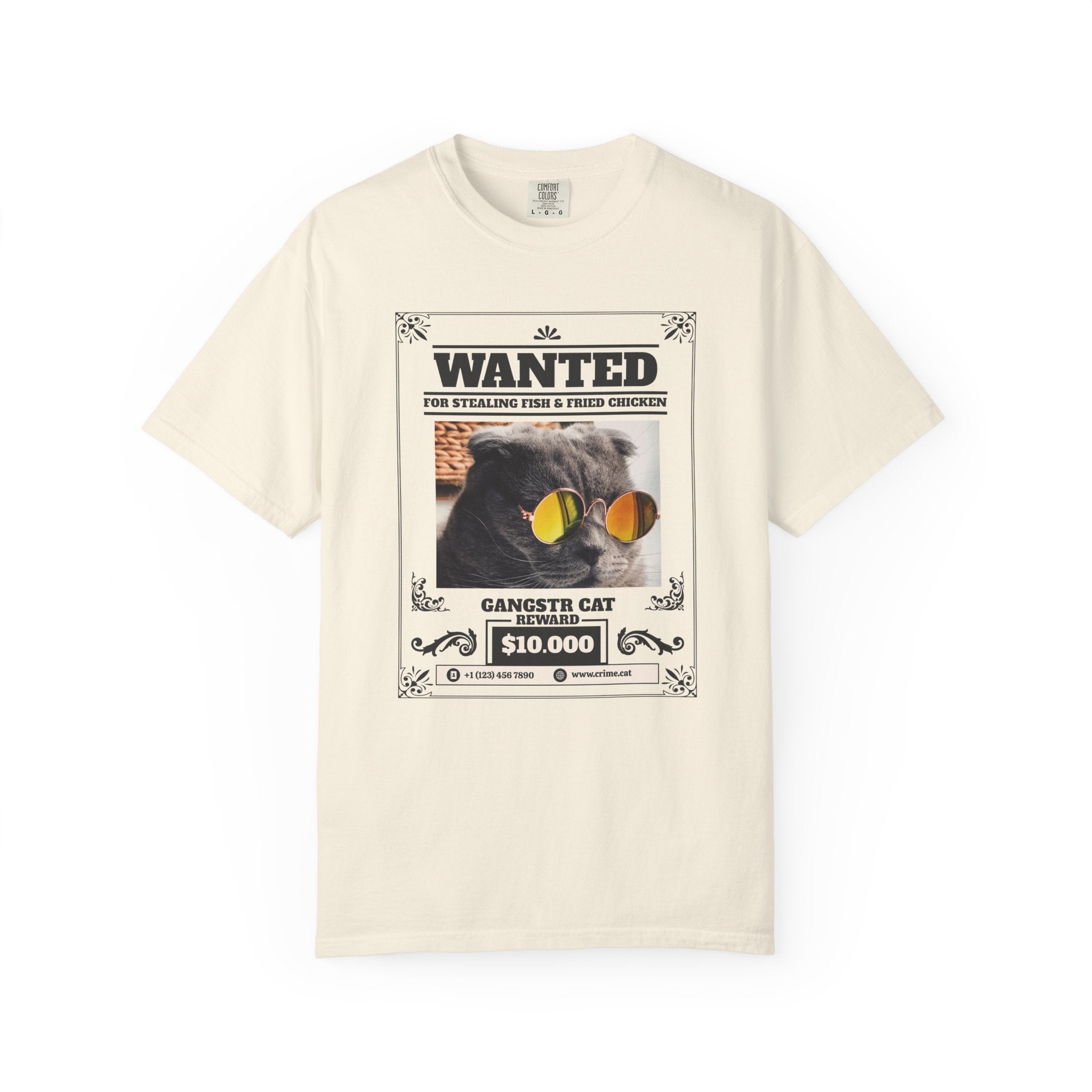 Wanted 'Gangsta Cat' T-Shirt — Vintage Wanted Poster Cat with Sunglasses