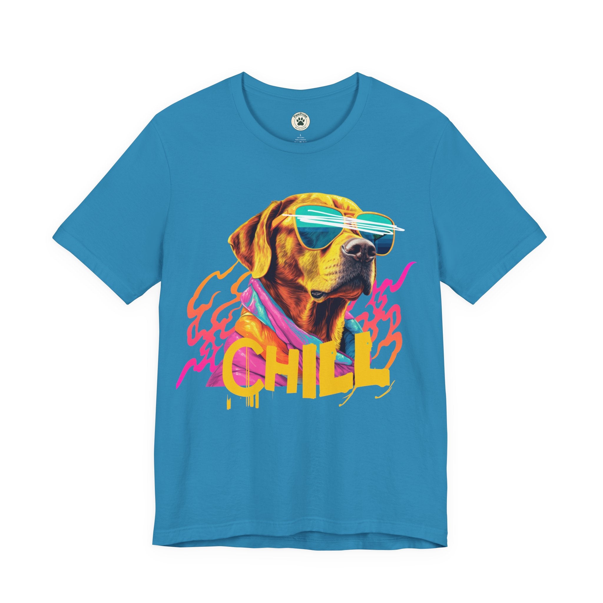 Chill Sunglasses Dog Tee — Retro Neon “CHILL” Graphic T-Shirt
